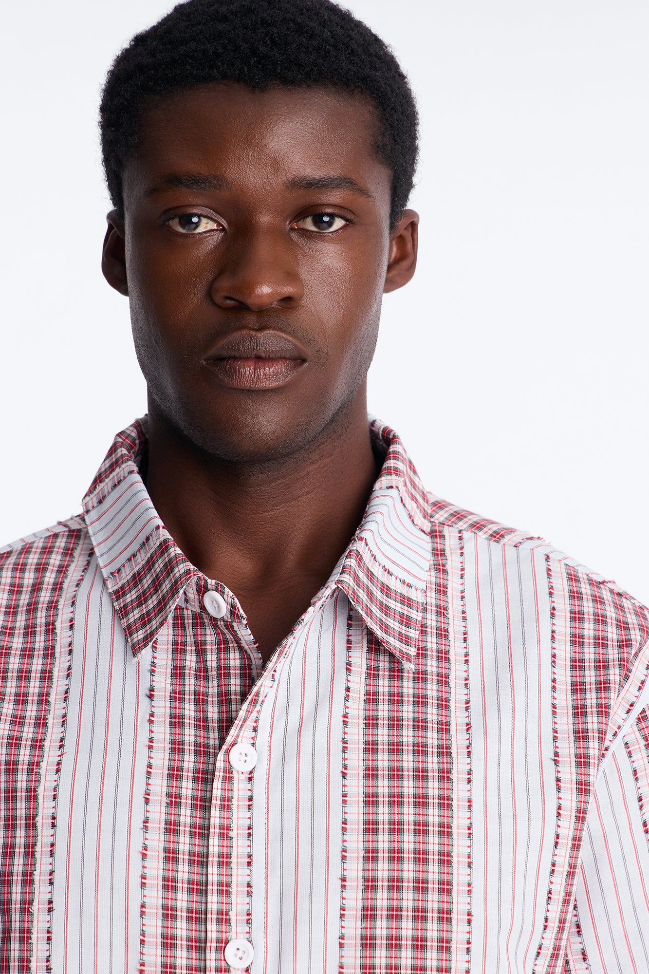 Plaid Dual Toned Button Up Shirt - Red/combo