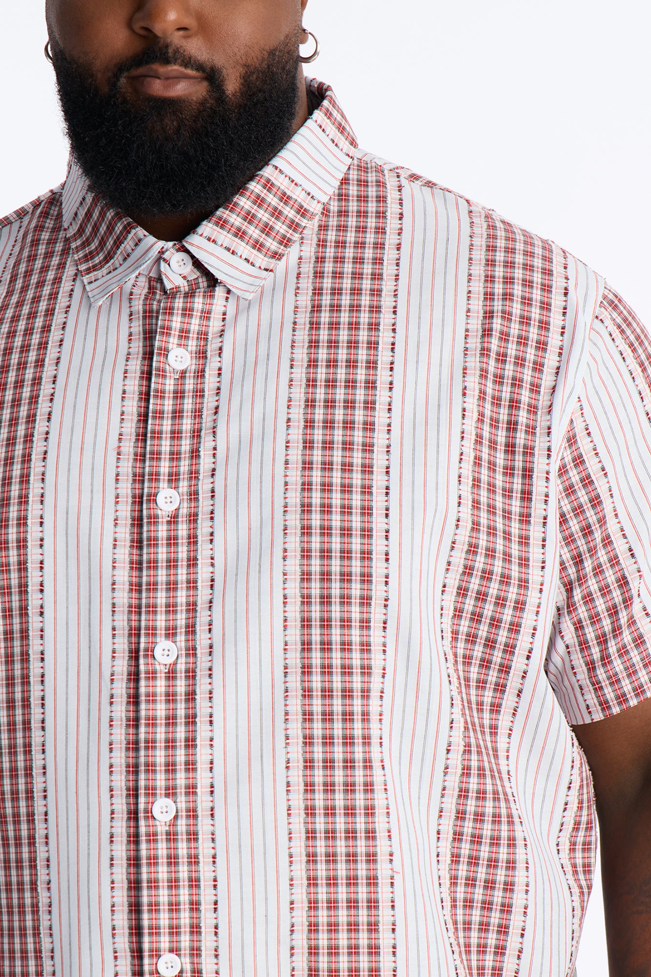 Plaid Dual Toned Button Up Shirt - Red/combo