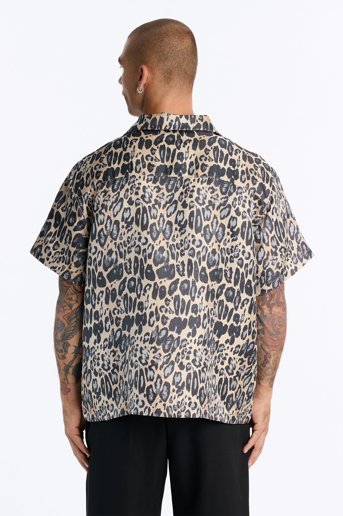 Onyx Leopard Cuban Collar Button Up Shirt - Khaki/combo