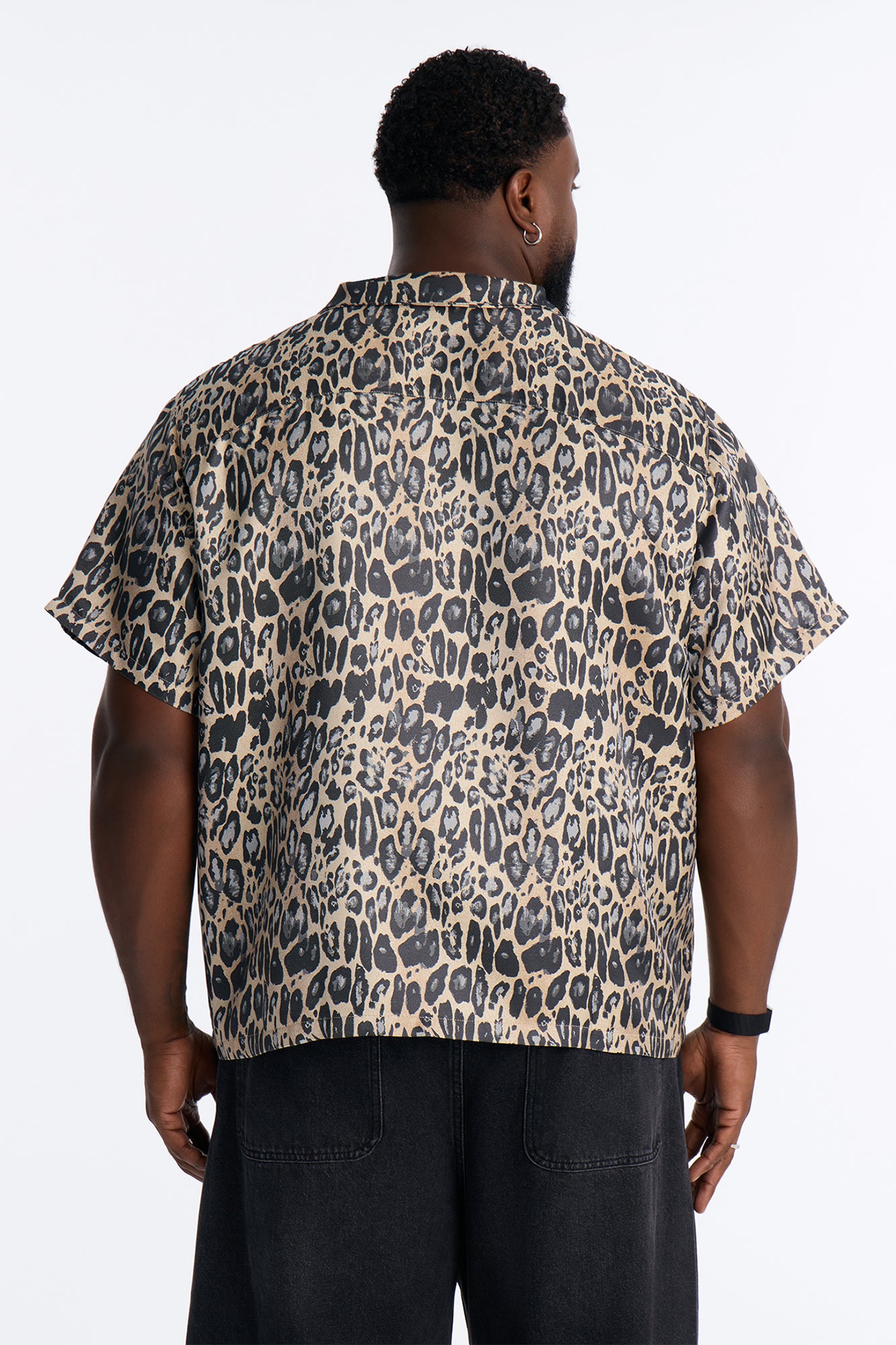 Onyx Leopard Cuban Collar Button Up Shirt - Khaki/combo