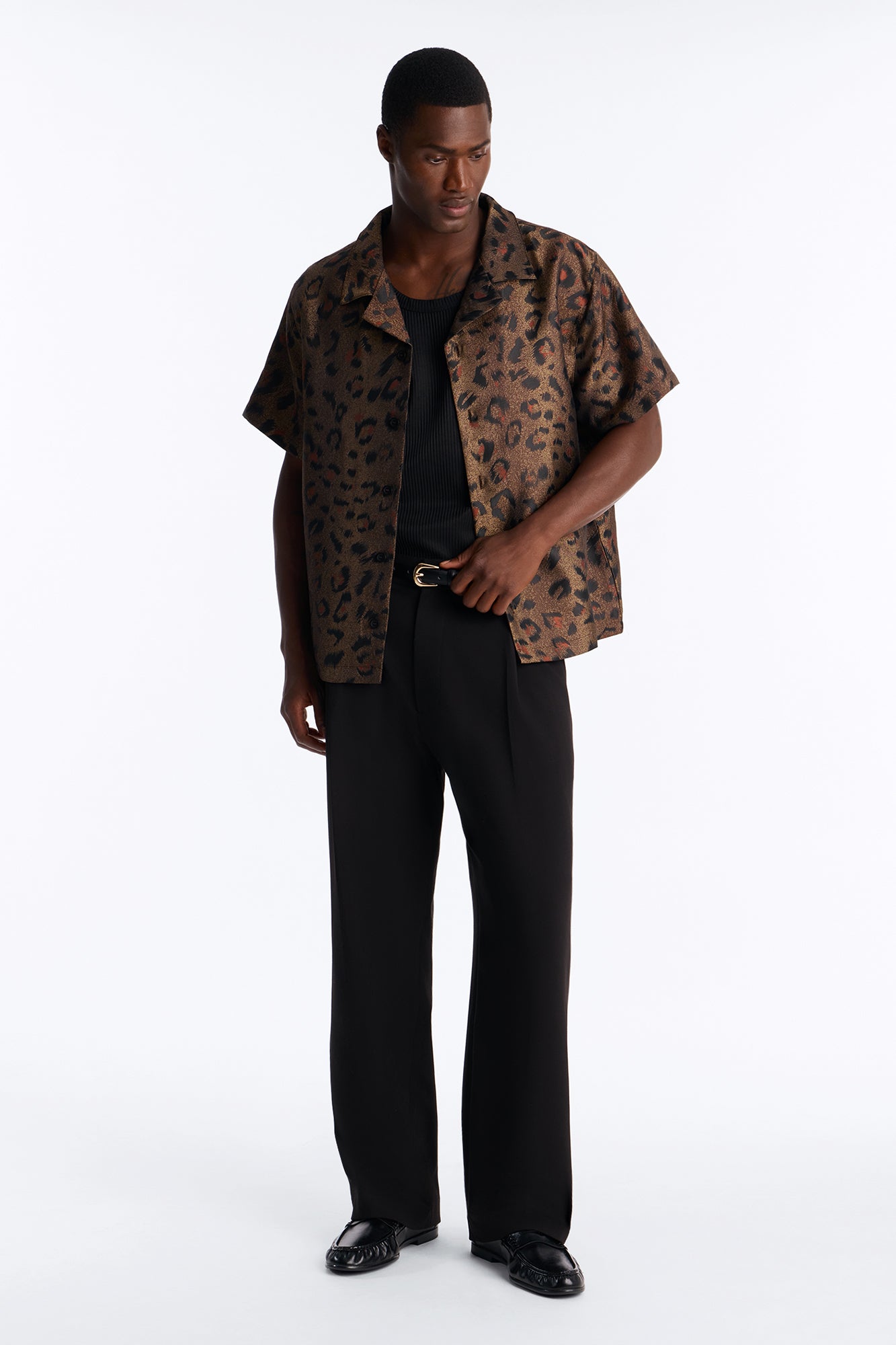 Dune Leopard Cuban Collar Button Up Shirt - Brown/combo