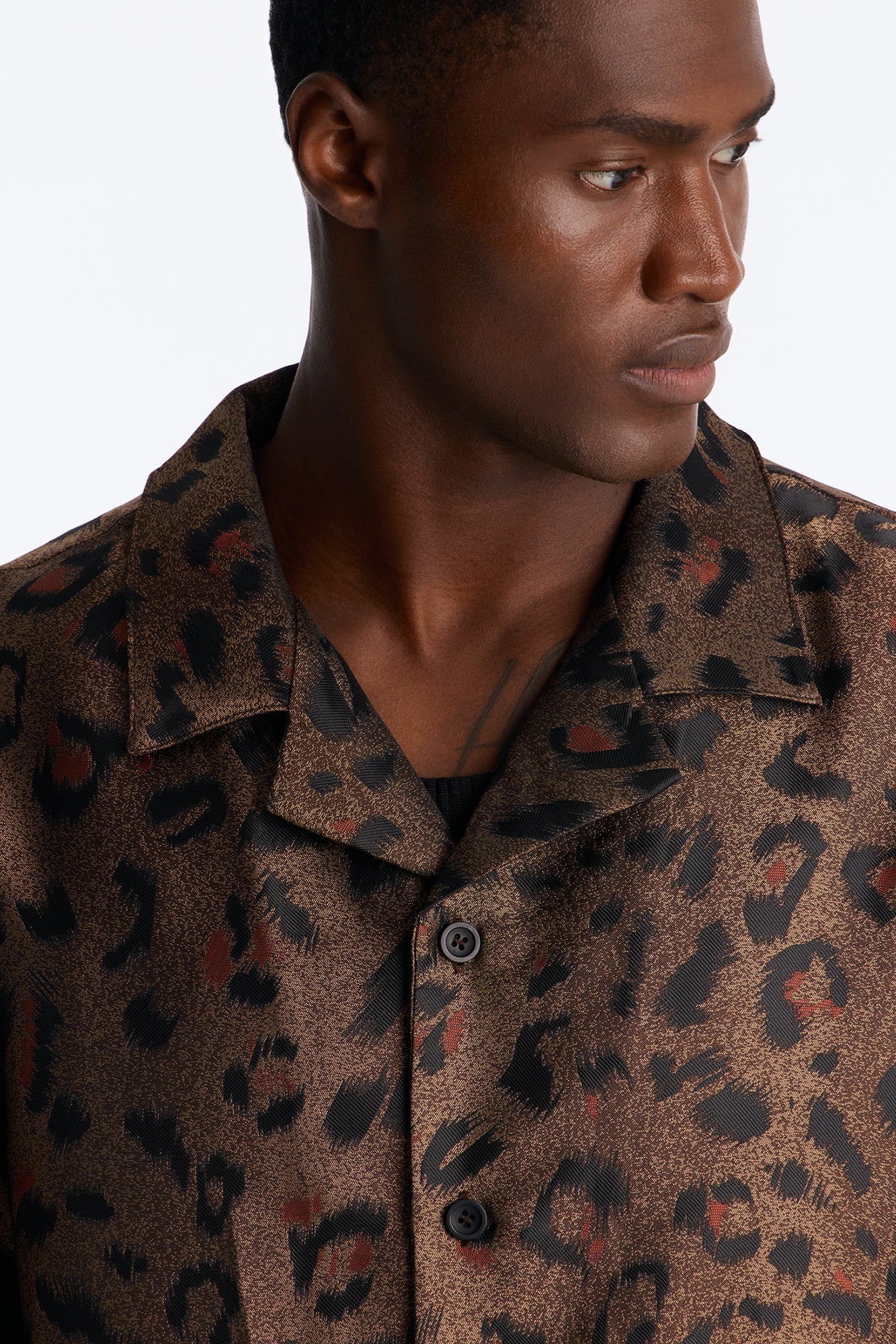 Dune Leopard Cuban Collar Button Up Shirt - Brown/combo