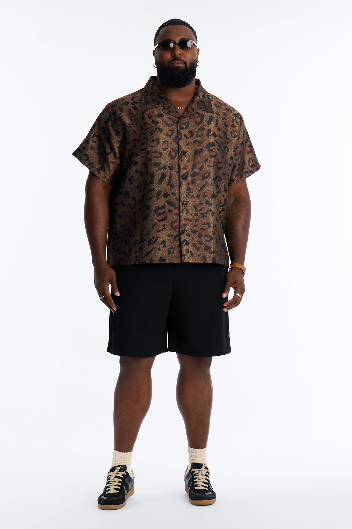 Dune Leopard Cuban Collar Button Up Shirt - Brown/combo