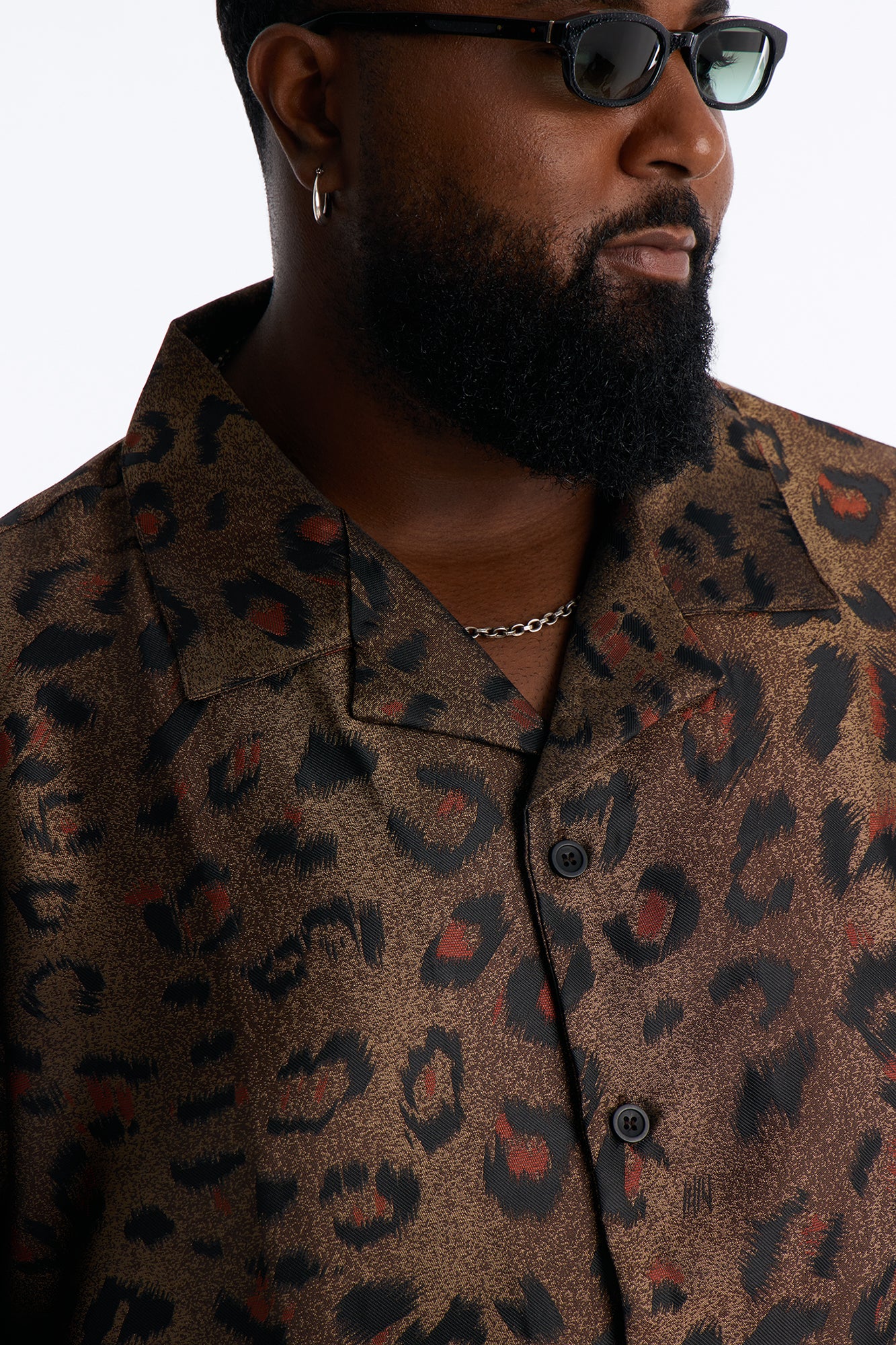 Dune Leopard Cuban Collar Button Up Shirt - Brown/combo