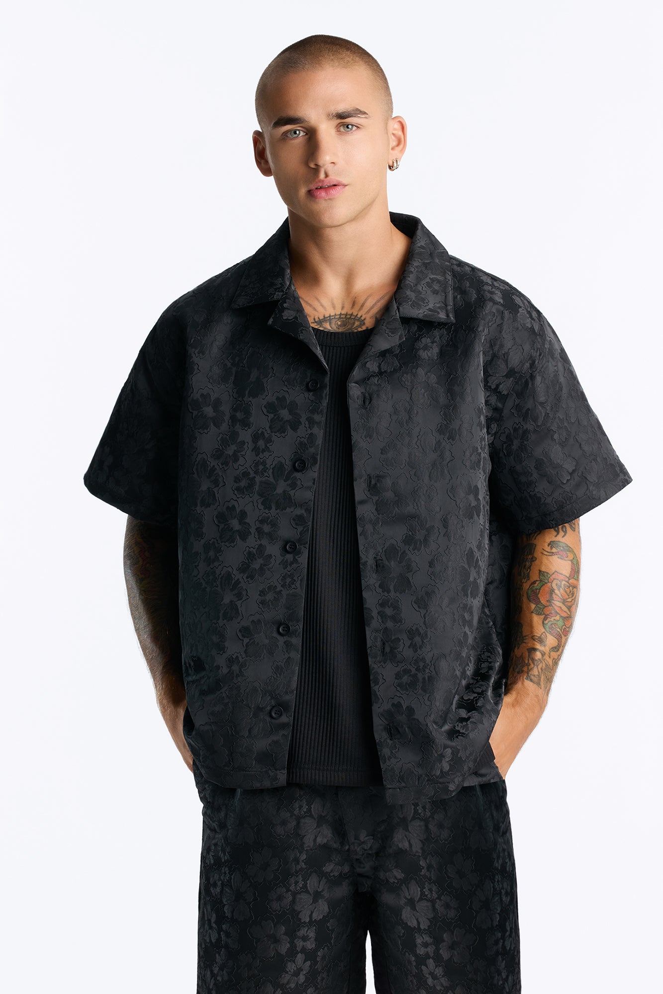 Lotto Floral Relaxed Cuban Collar Shirt - Black