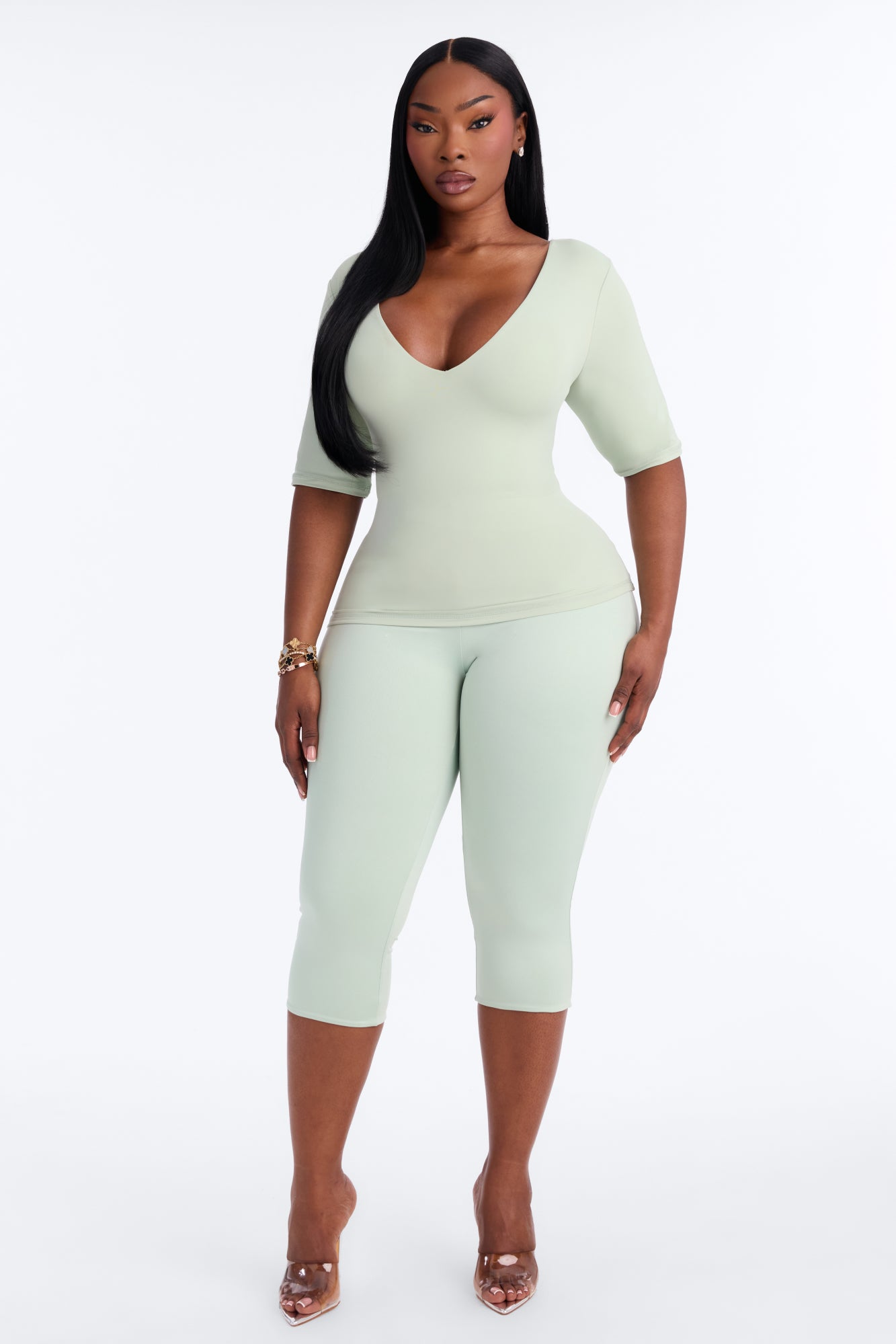 Second Skin Deep U Neck Elbow Sleeve Top - Mint