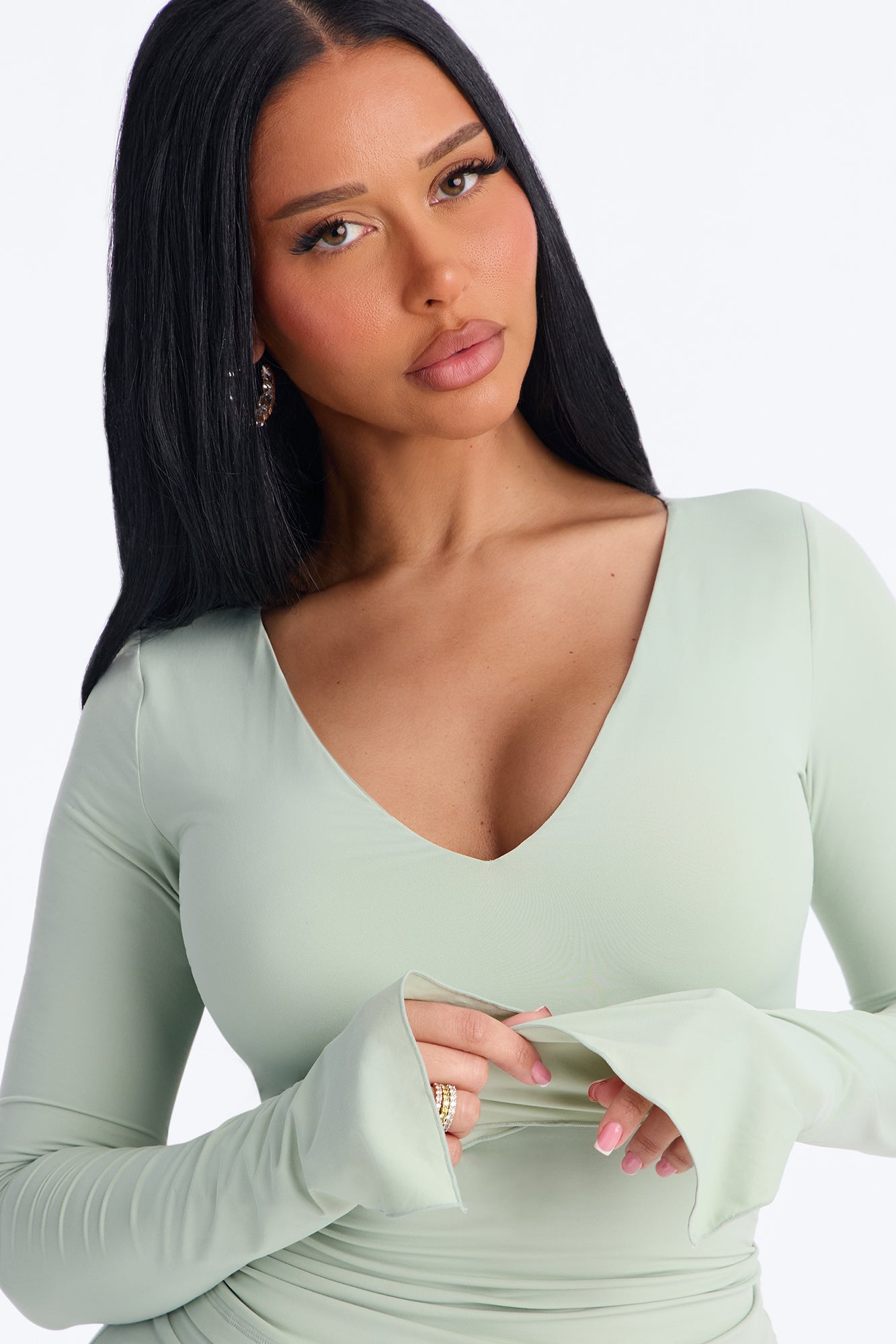 Second Skin Deep U Neck Long Sleeve Top - Mint