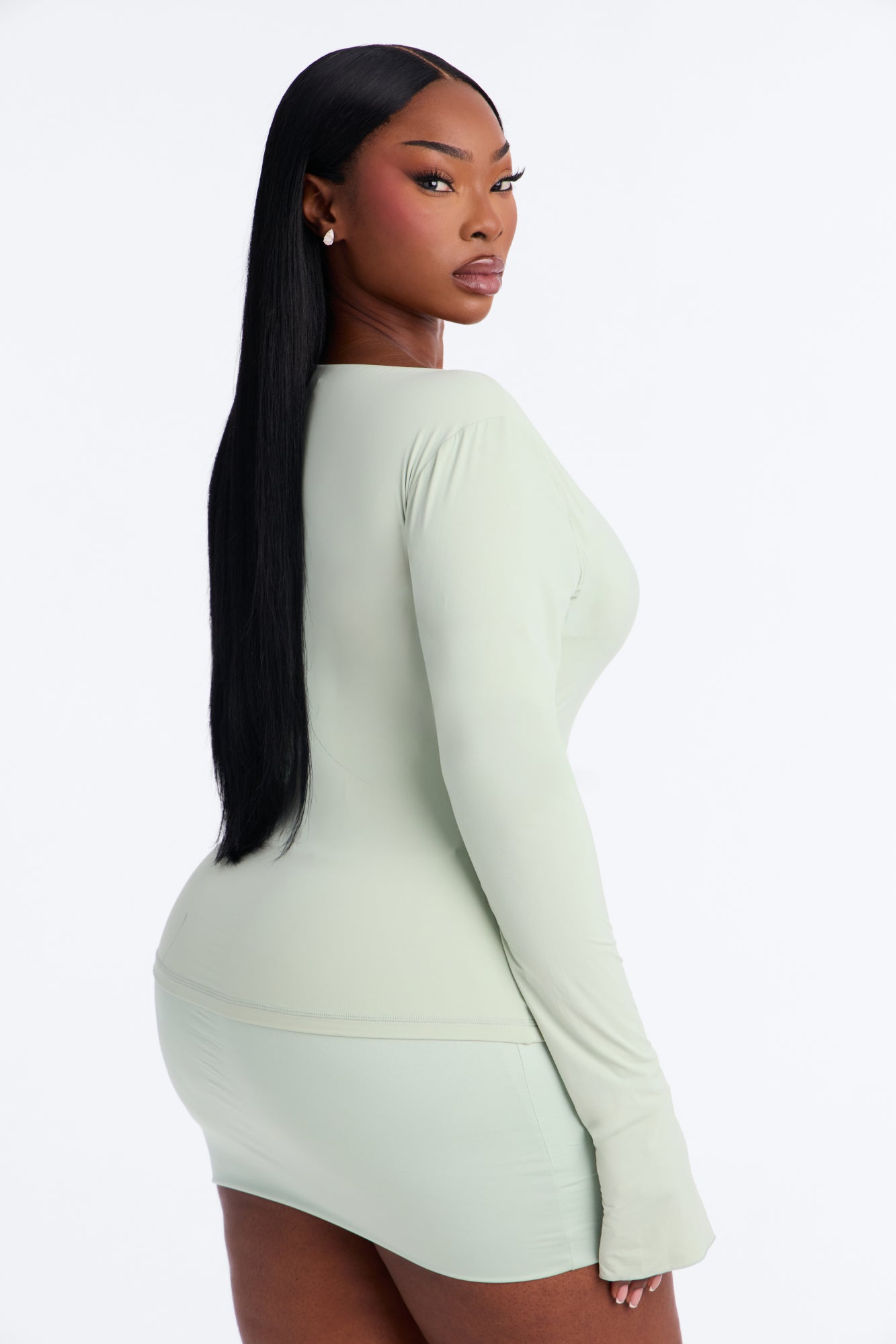 Second Skin Deep U Neck Long Sleeve Top - Mint