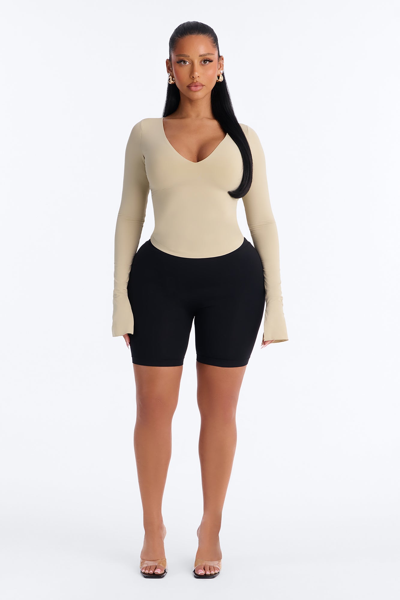 Second Skin Deep U Neck Long Sleeve Top - Stone