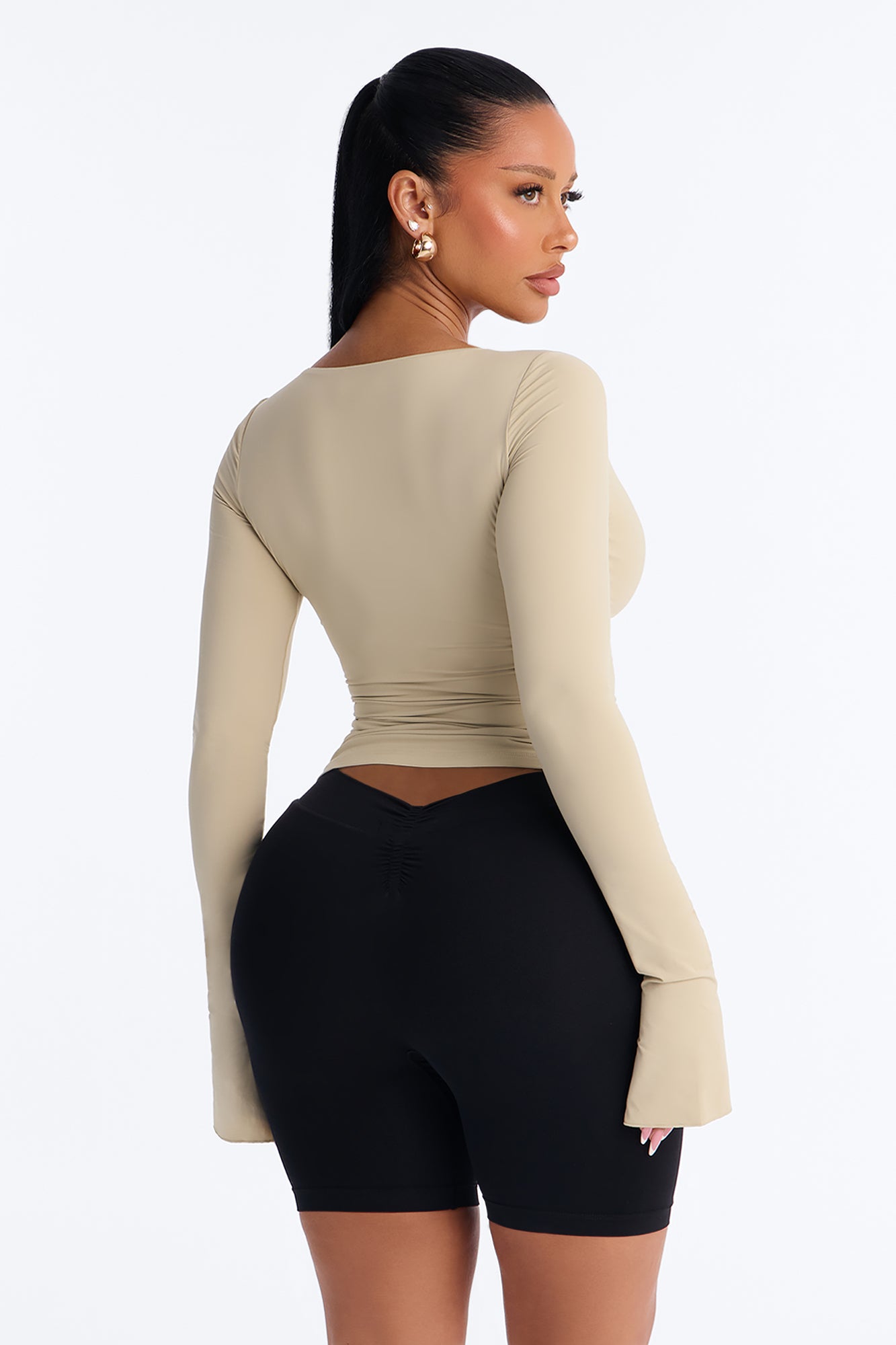 Second Skin Deep U Neck Long Sleeve Top - Stone