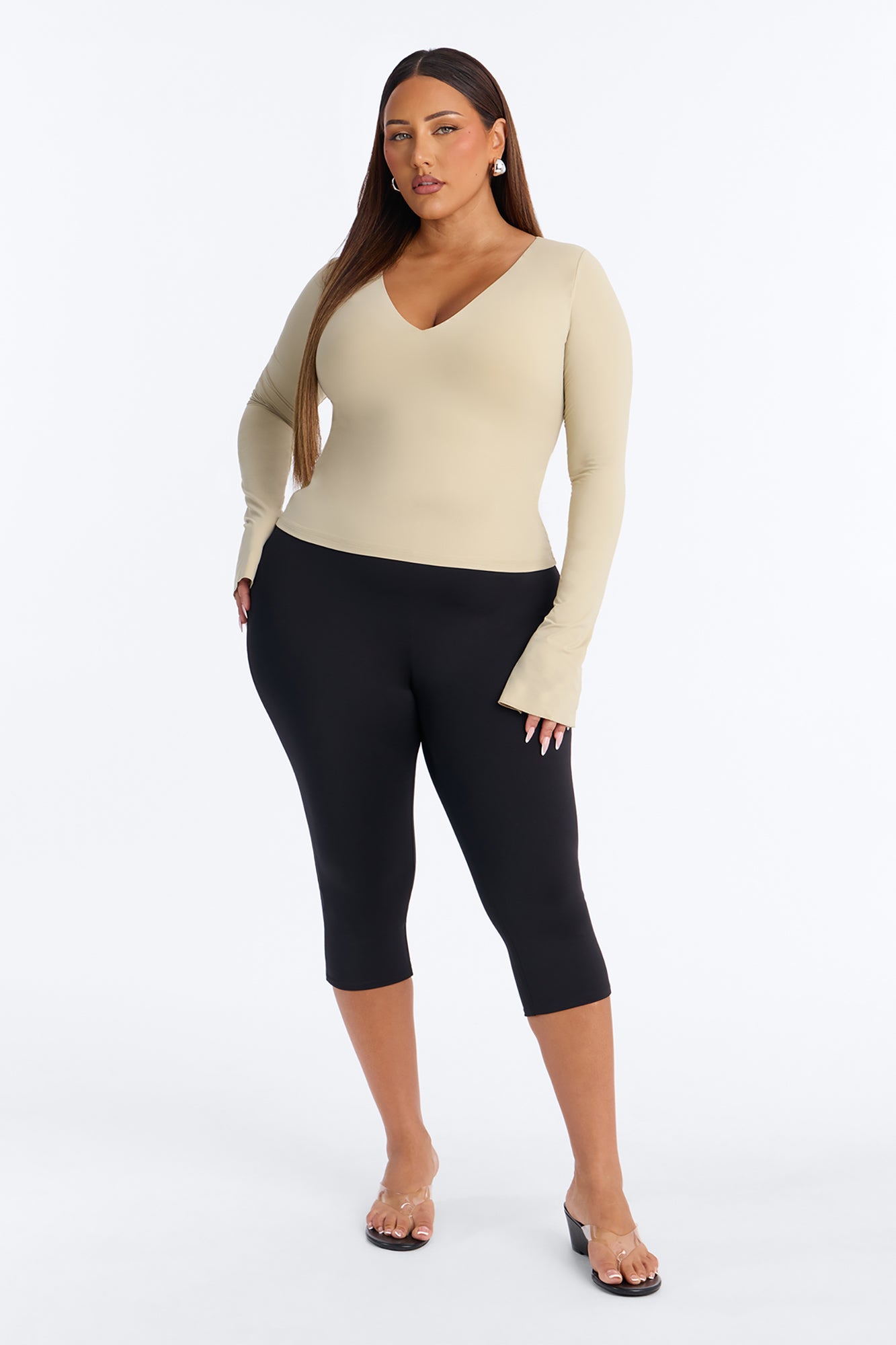 Second Skin Deep U Neck Long Sleeve Top - Stone