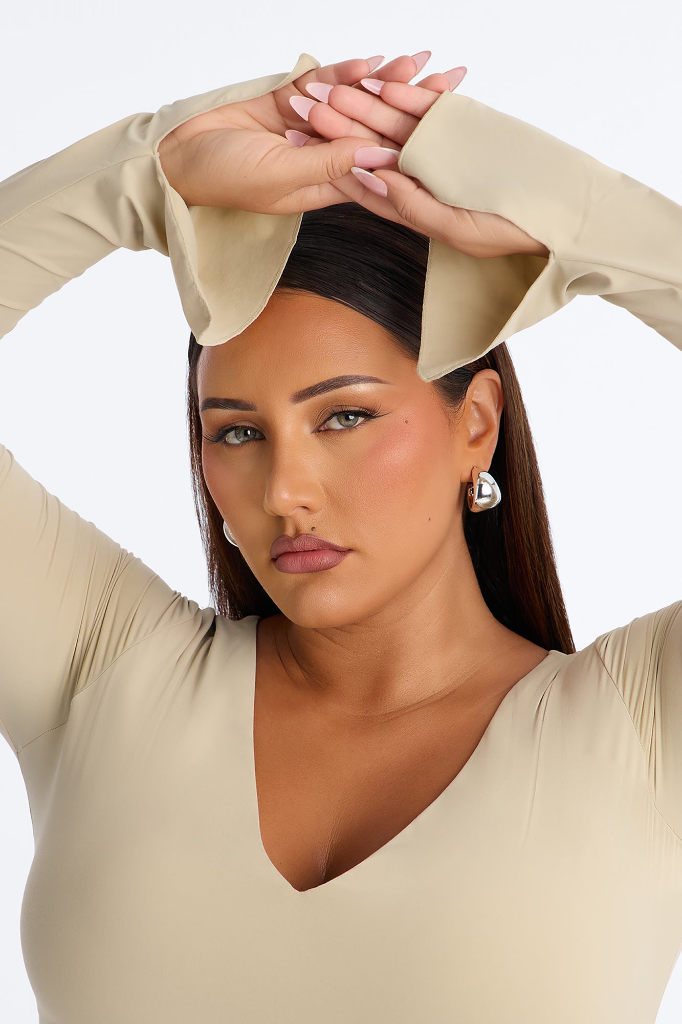 Second Skin Deep U Neck Long Sleeve Top - Stone