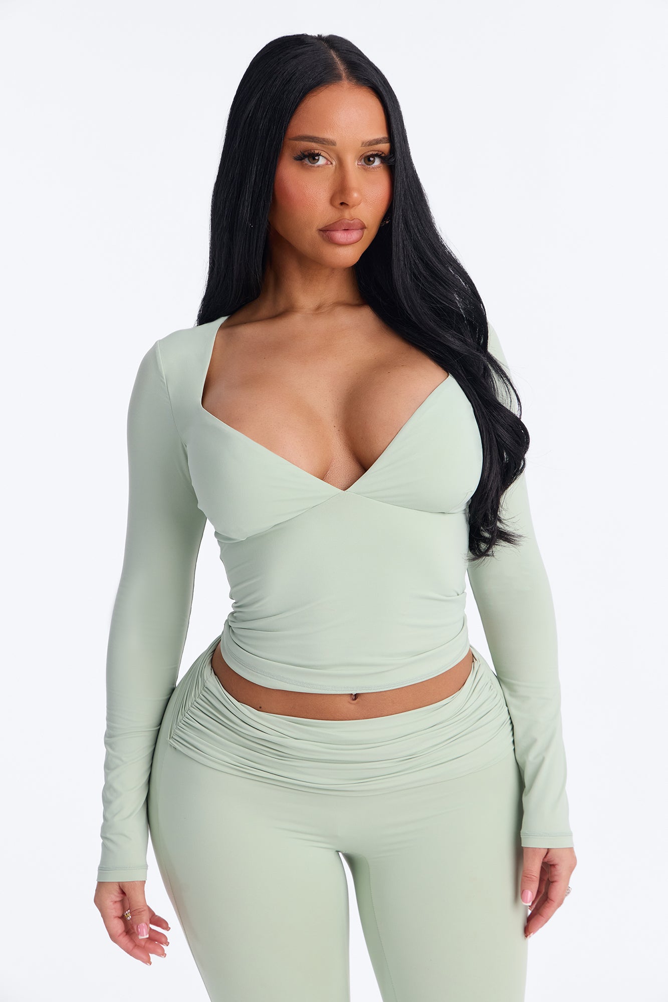 Second Skin Double Lined Bra Pad V Neck Top - Mint