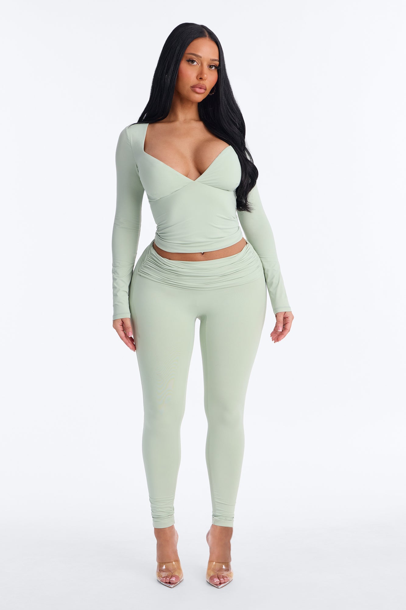 Second Skin Double Lined Bra Pad V Neck Top - Mint