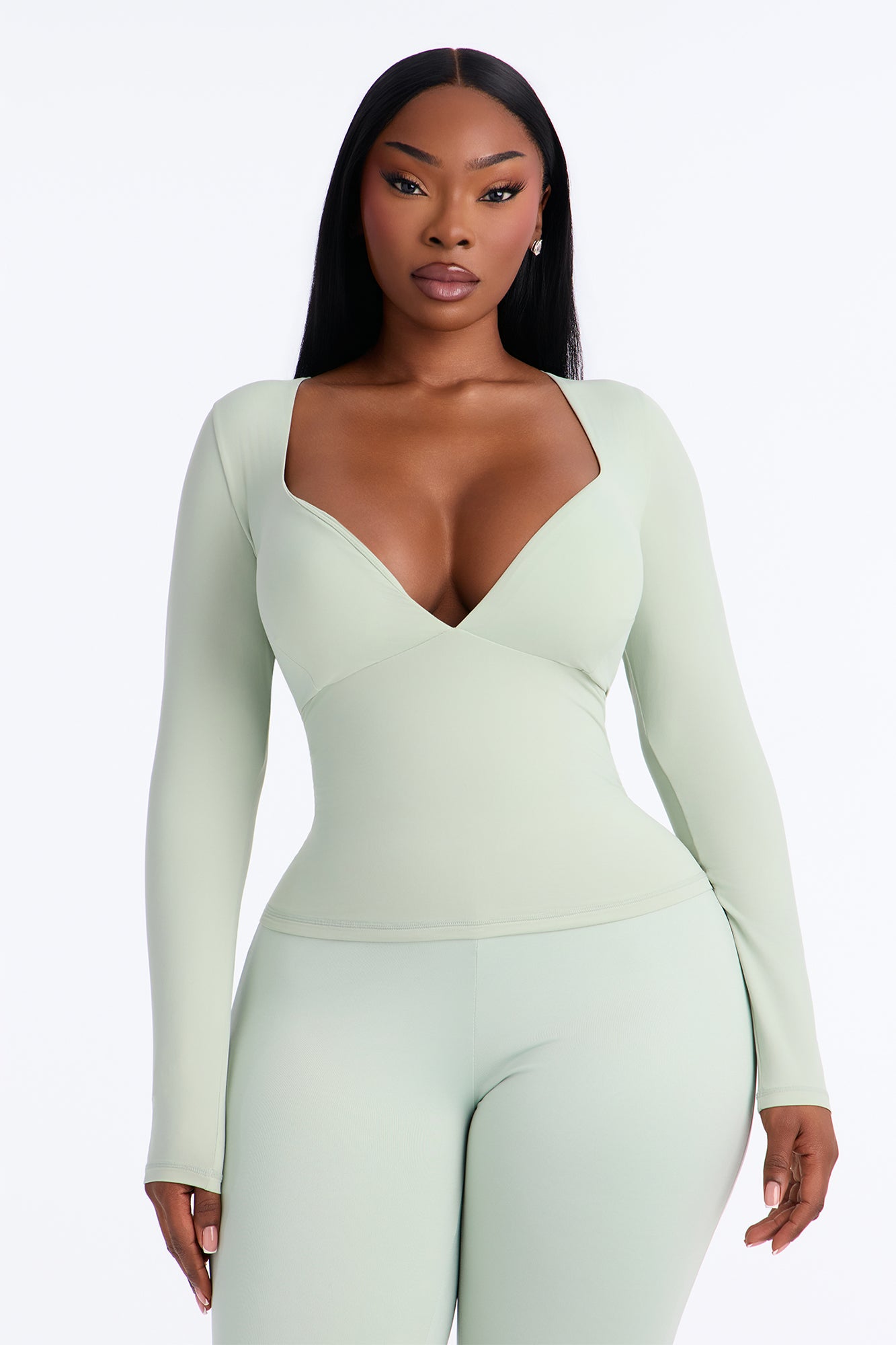 Second Skin Double Lined Bra Pad V Neck Top - Mint