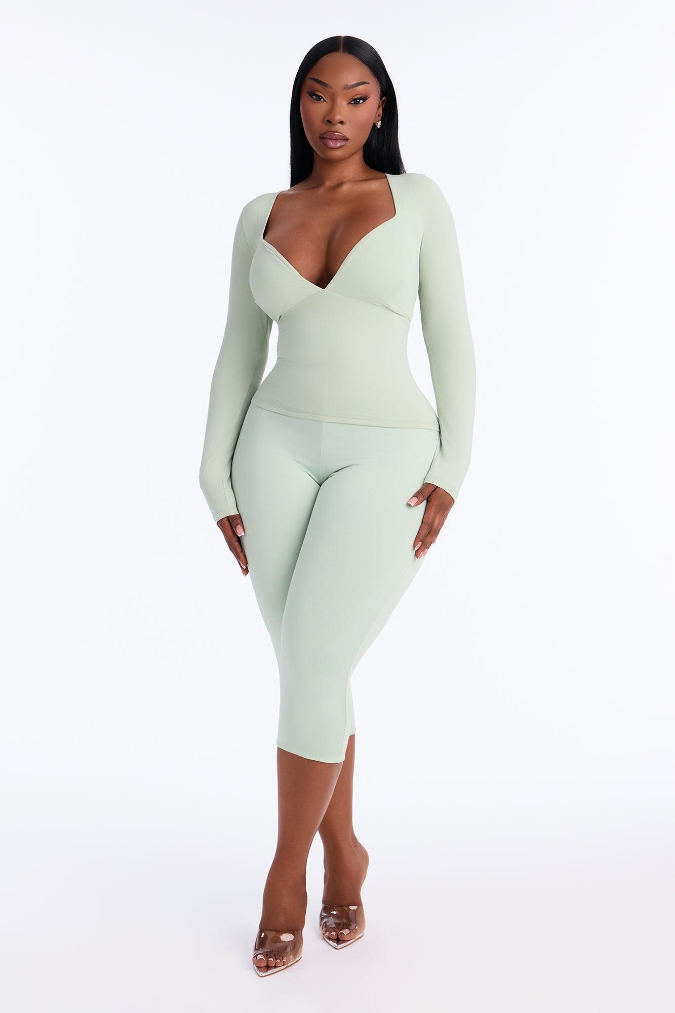 Second Skin Double Lined Bra Pad V Neck Top - Mint