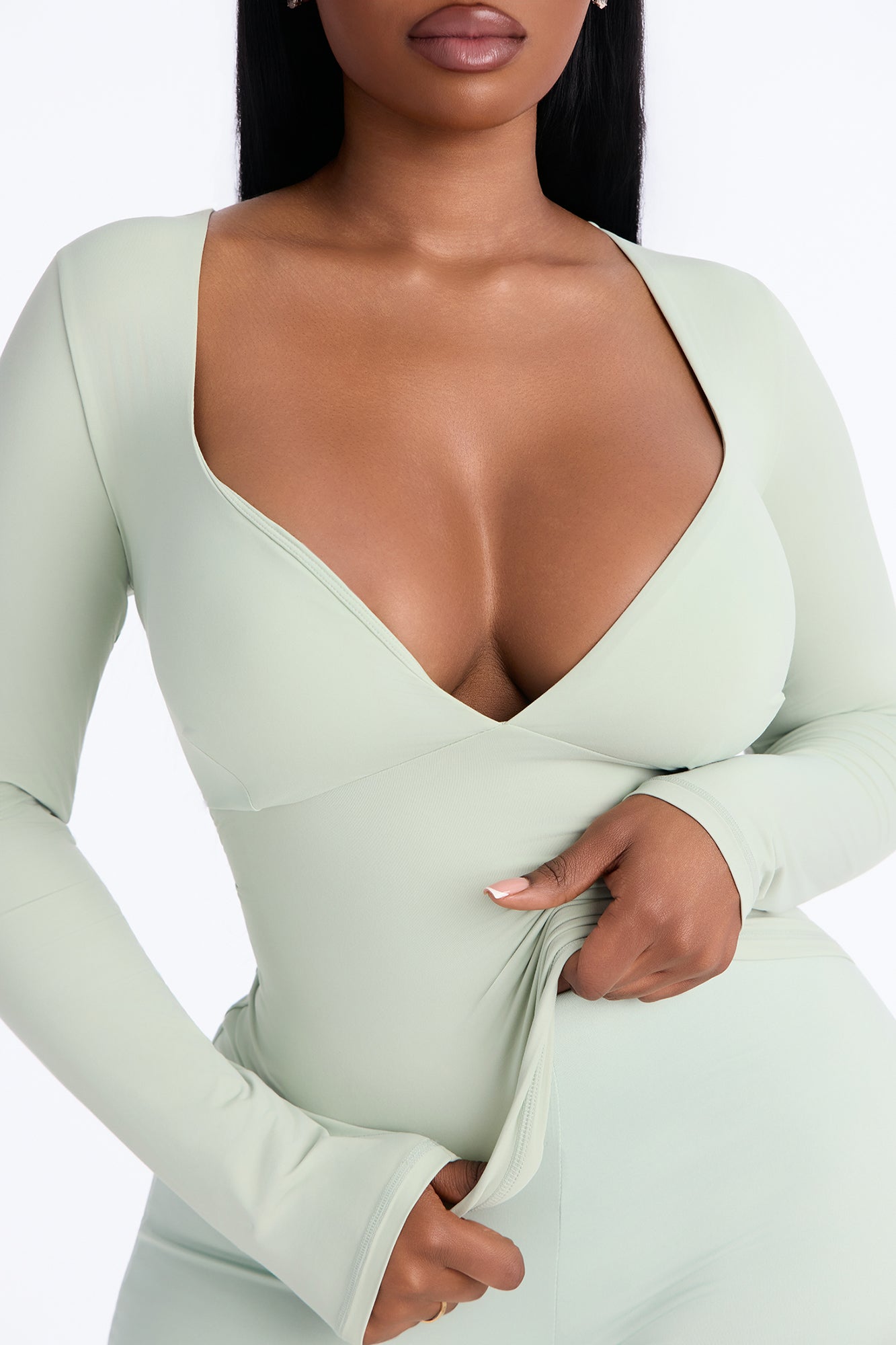 Second Skin Double Lined Bra Pad V Neck Top - Mint
