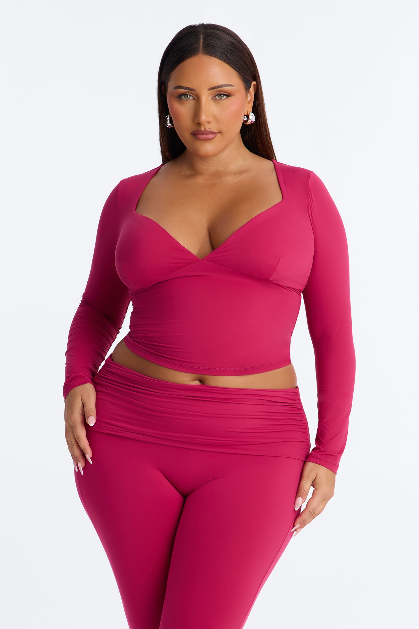 Second Skin Double Lined Bra Pad V Neck Top - Raspberry