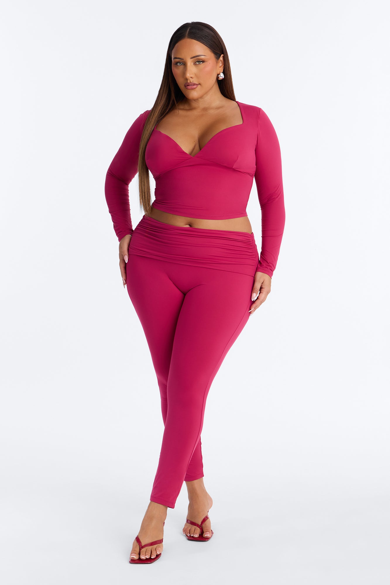 Second Skin Double Lined Bra Pad V Neck Top - Raspberry
