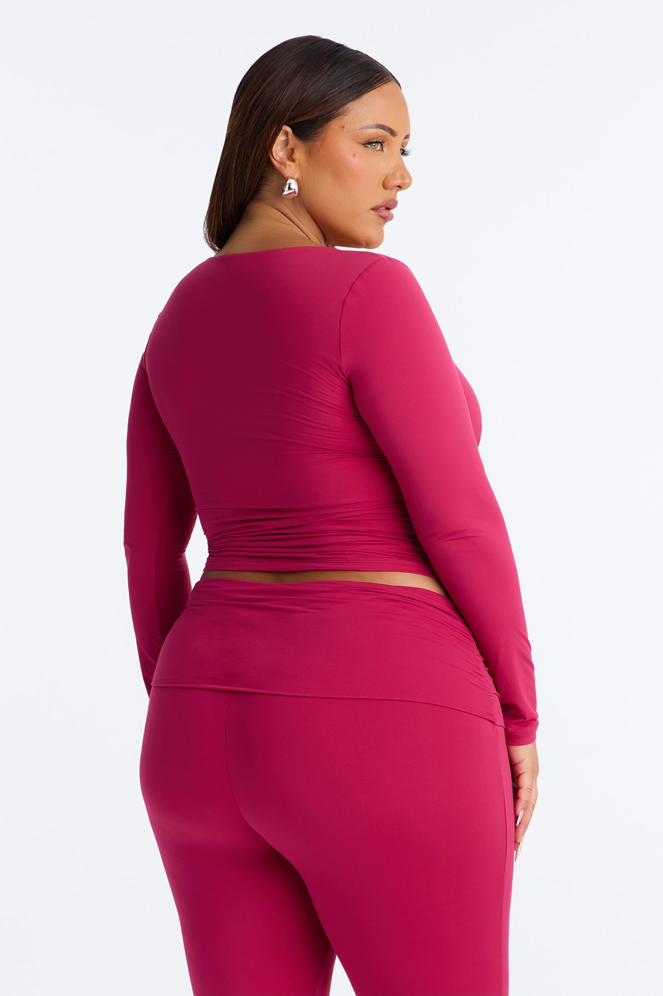 Second Skin Double Lined Bra Pad V Neck Top - Raspberry