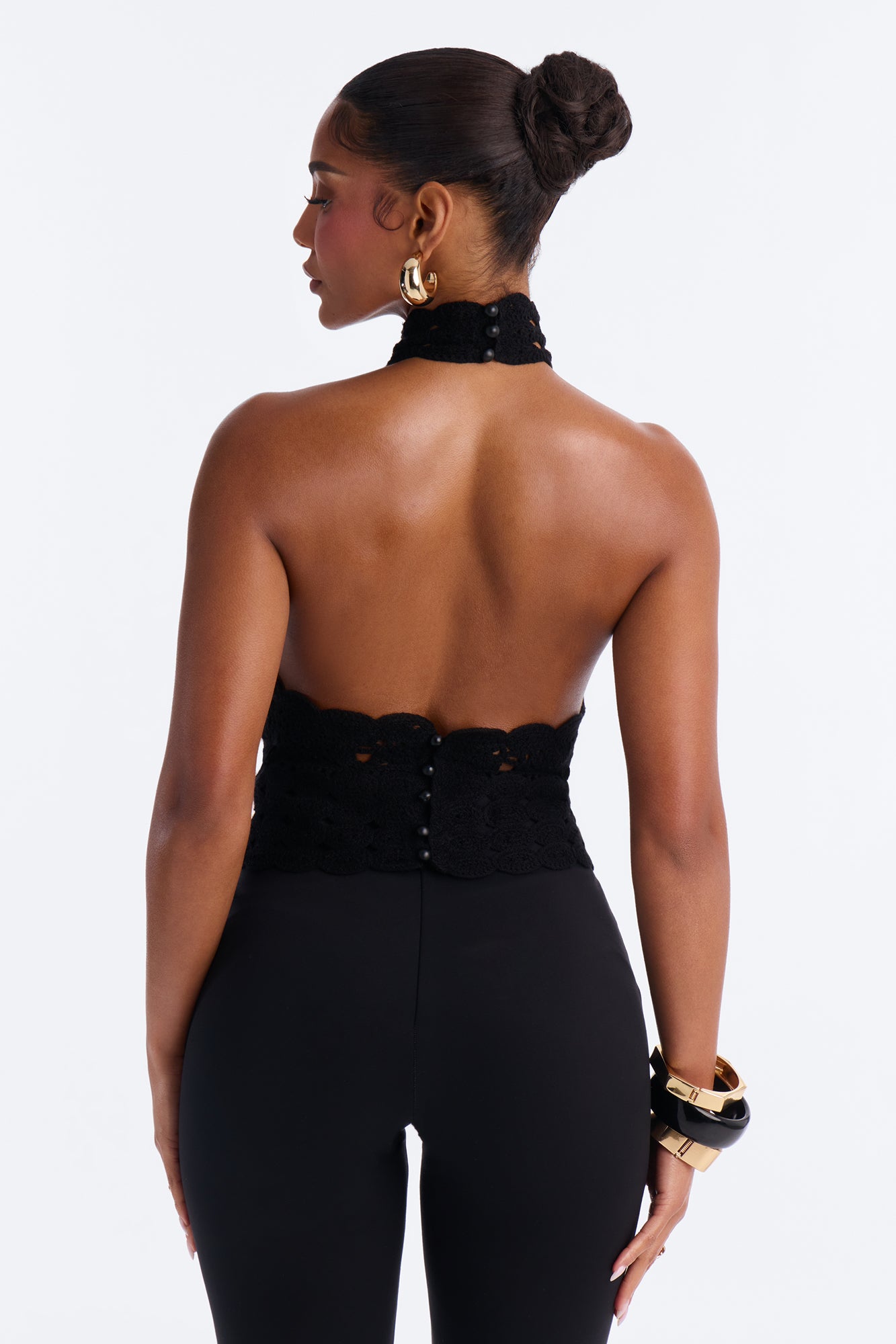 Jolene Crochet Halter Top - Black