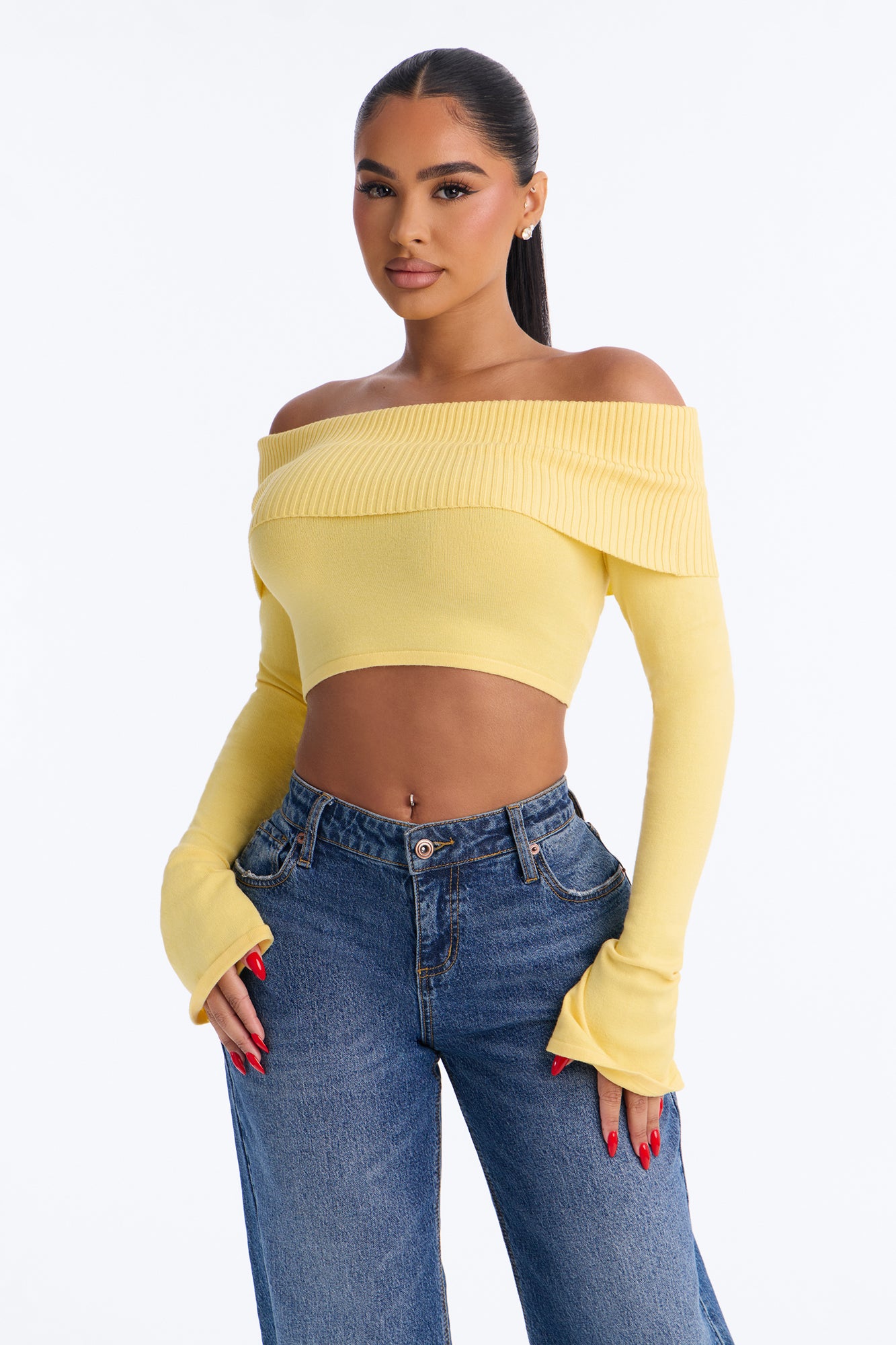 Polly Off Shoulder Sweater - Butter Yellow