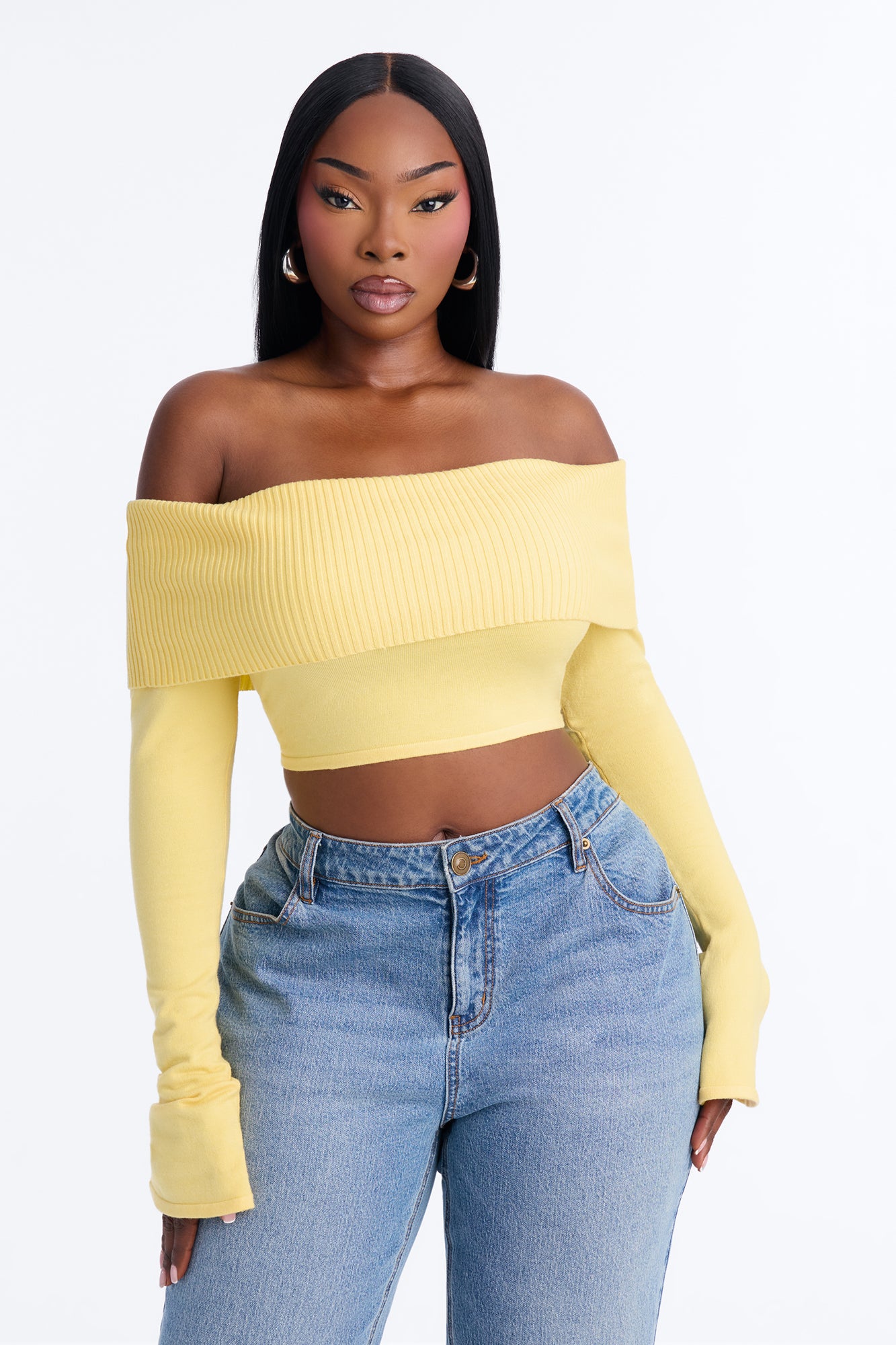 Polly Off Shoulder Sweater - Butter Yellow