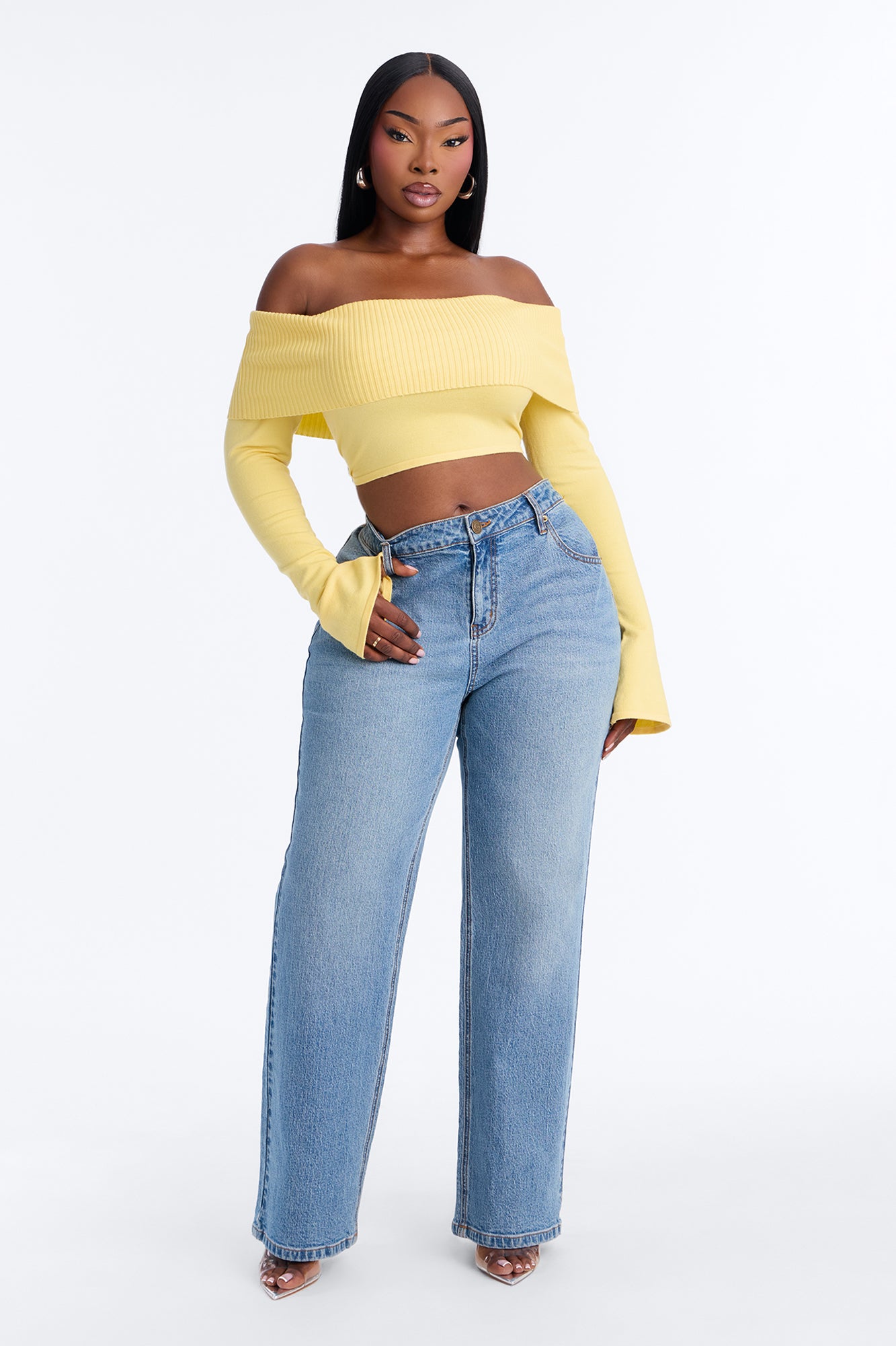 Polly Off Shoulder Sweater - Butter Yellow