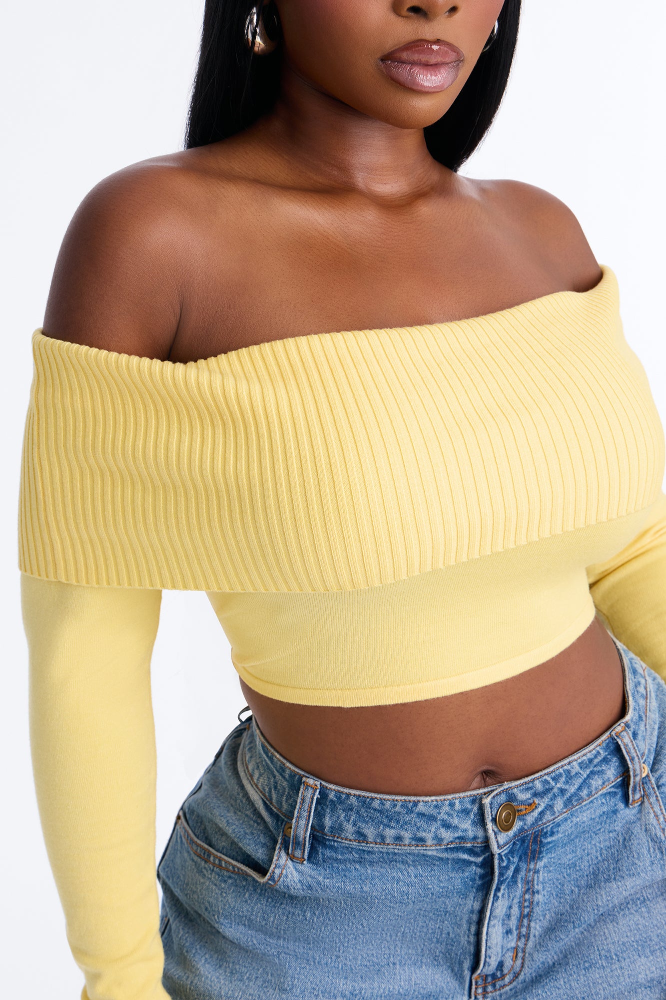 Polly Off Shoulder Sweater - Butter Yellow