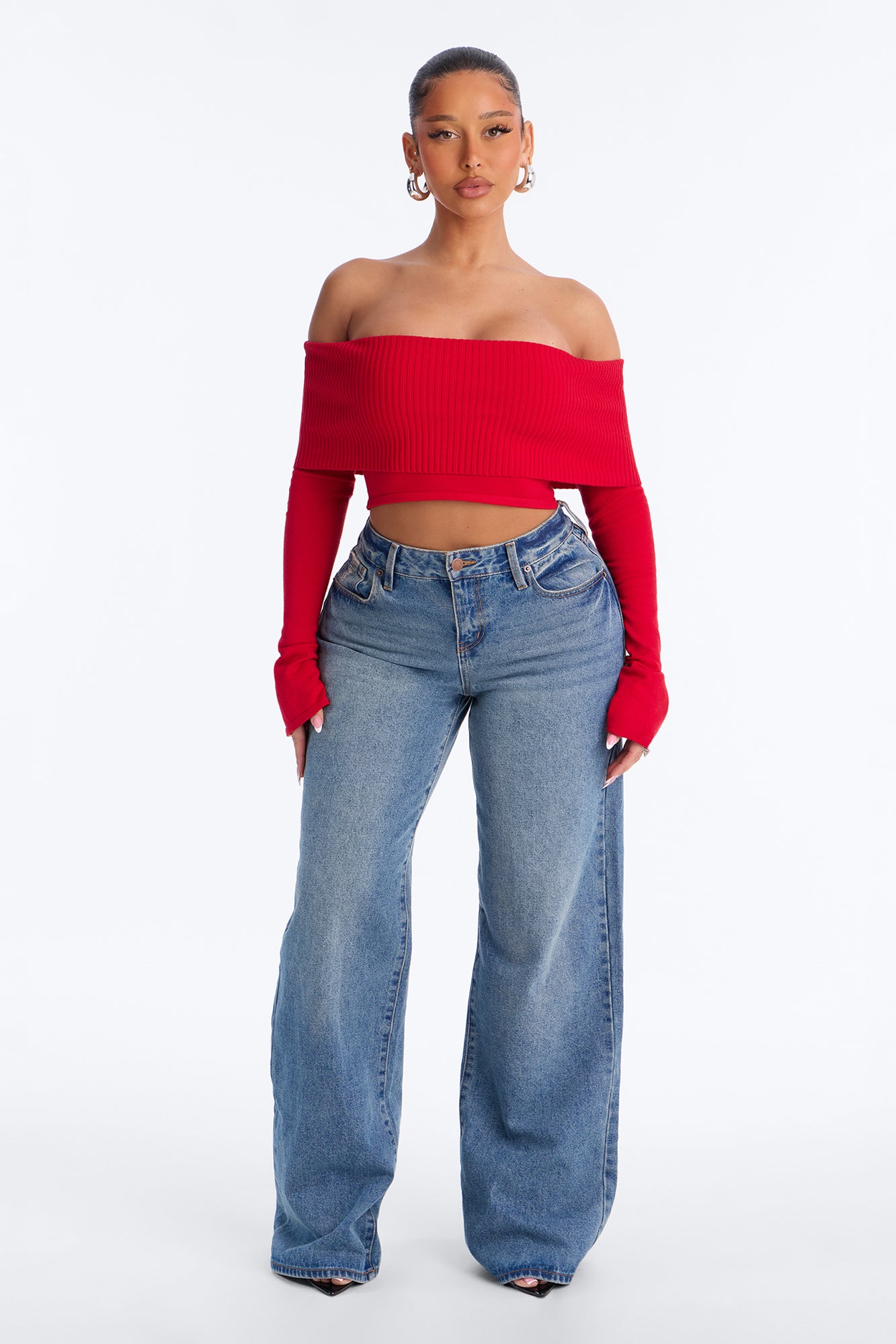 Polly Off Shoulder Sweater - Red