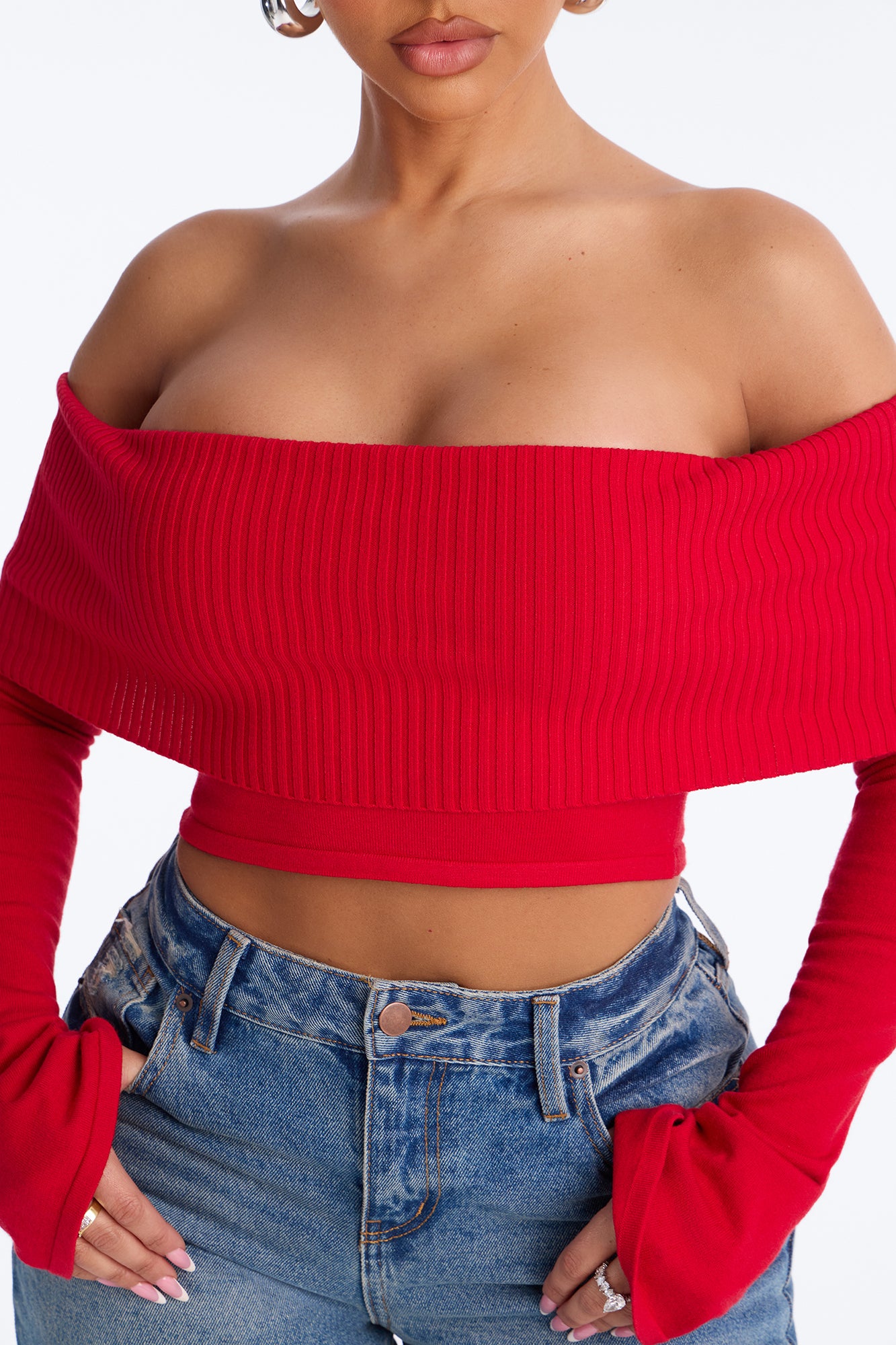 Polly Off Shoulder Sweater - Red