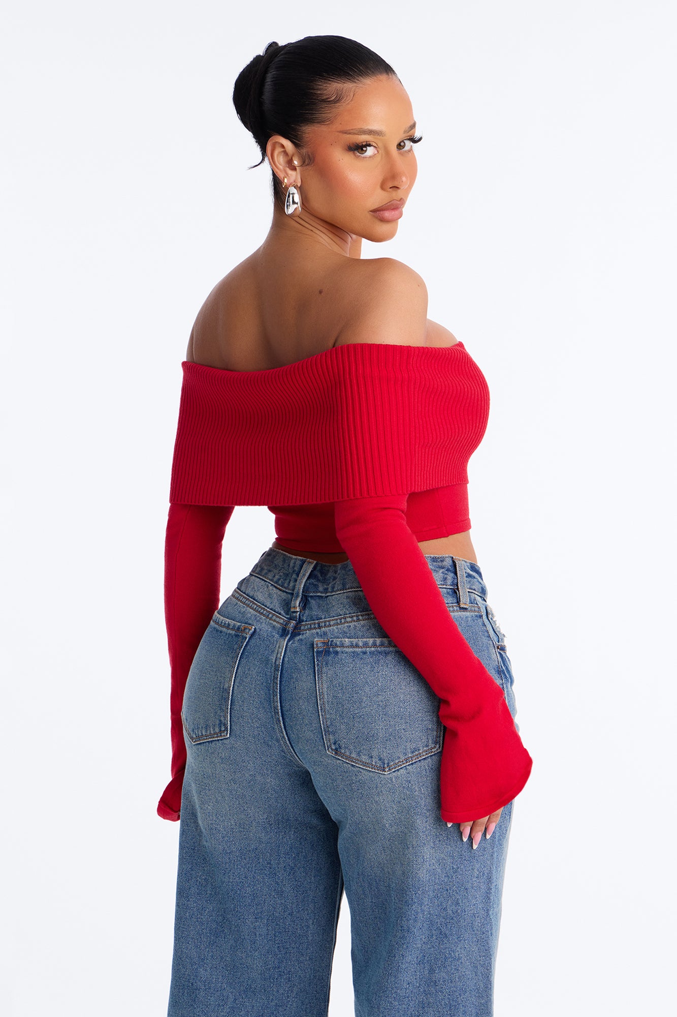 Polly Off Shoulder Sweater - Red