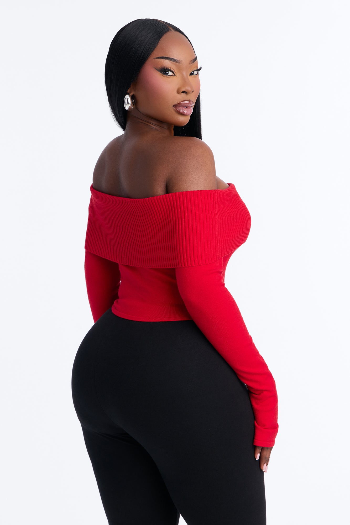 Polly Off Shoulder Sweater - Red