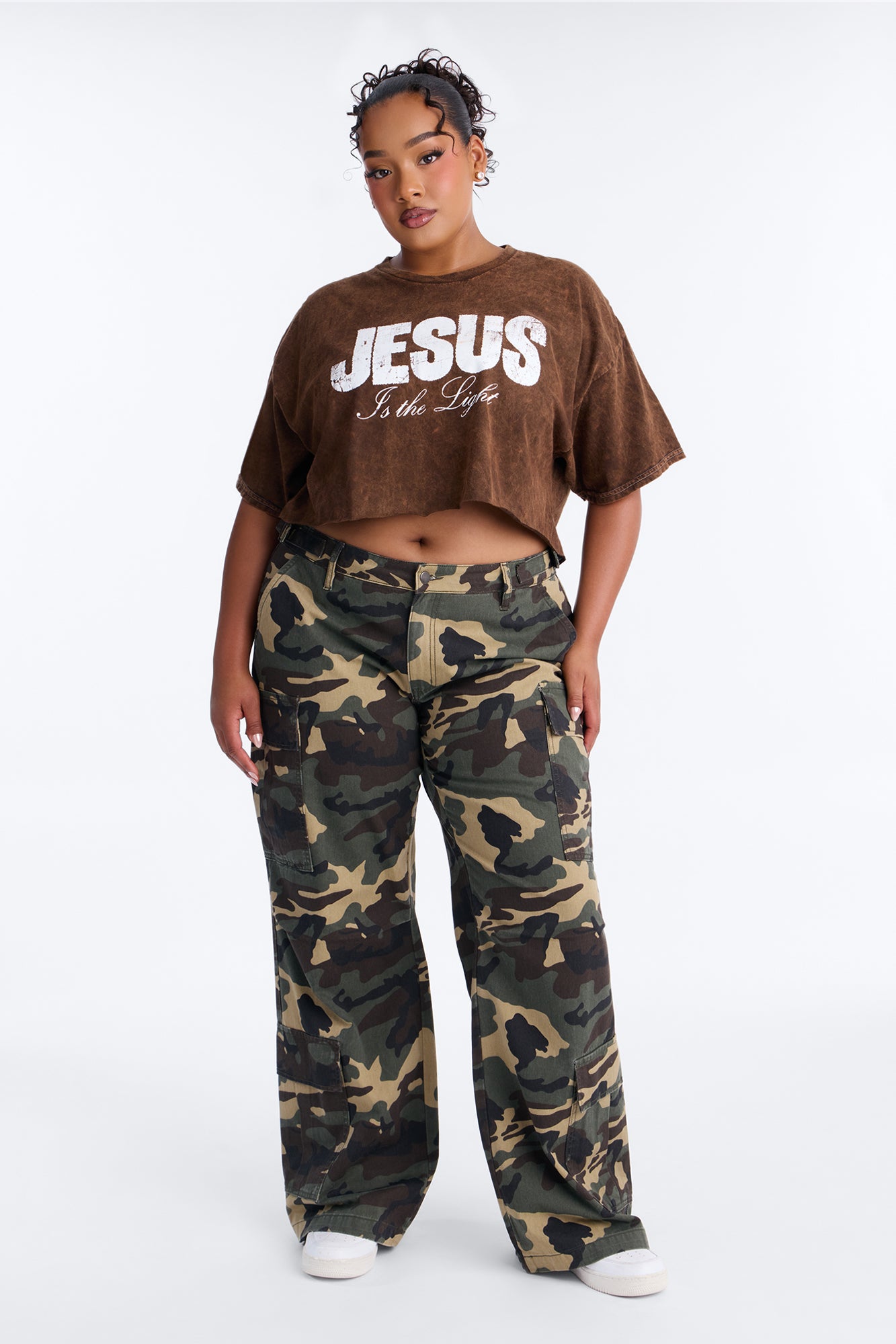 Jesus Is The Light Washed Cropped Tee - Brown