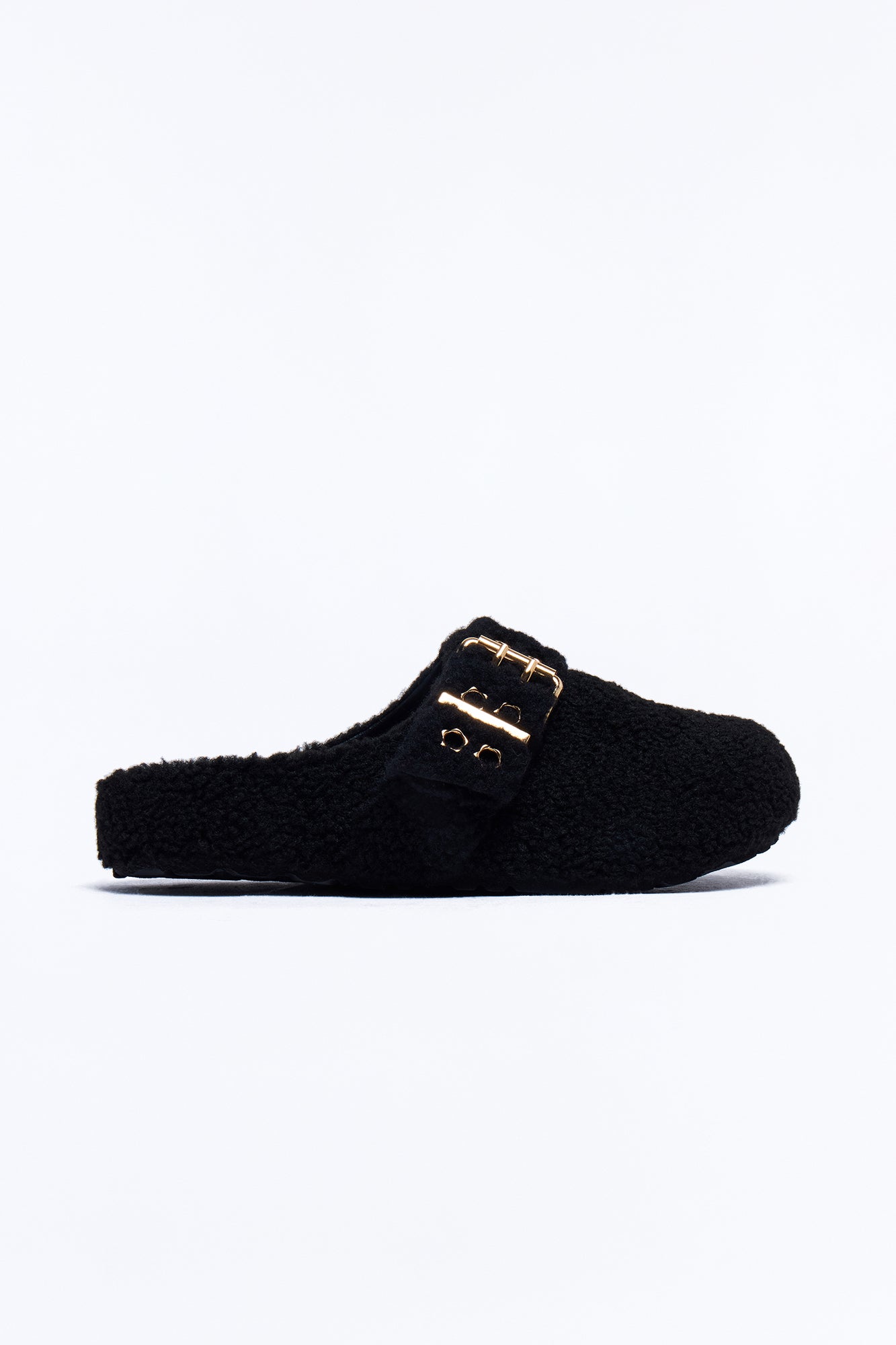 Collie Buckle Sherpa Flats - Black