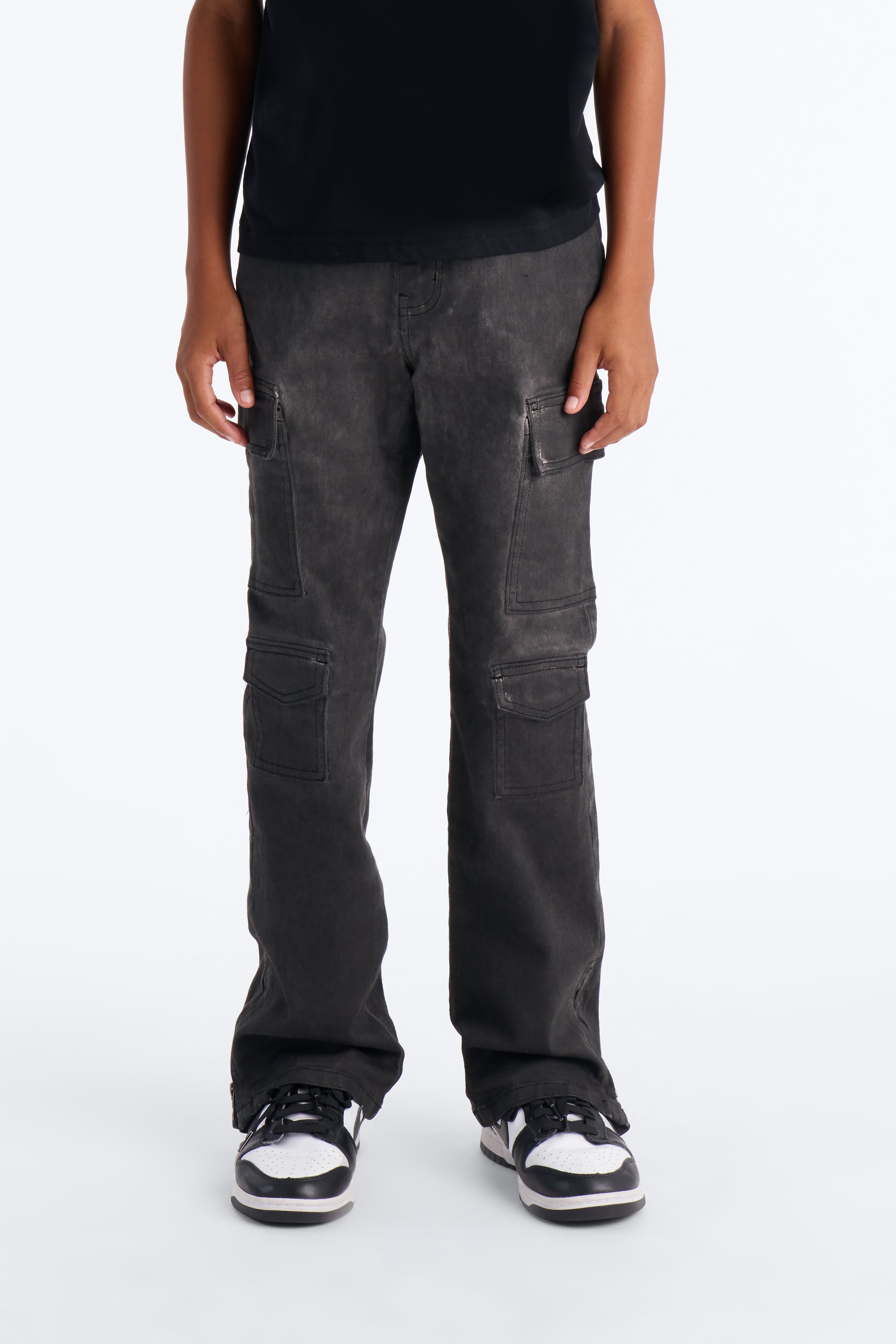 Mini Triple Cargo Stacked Skinny Flare Jeans - Black Wash