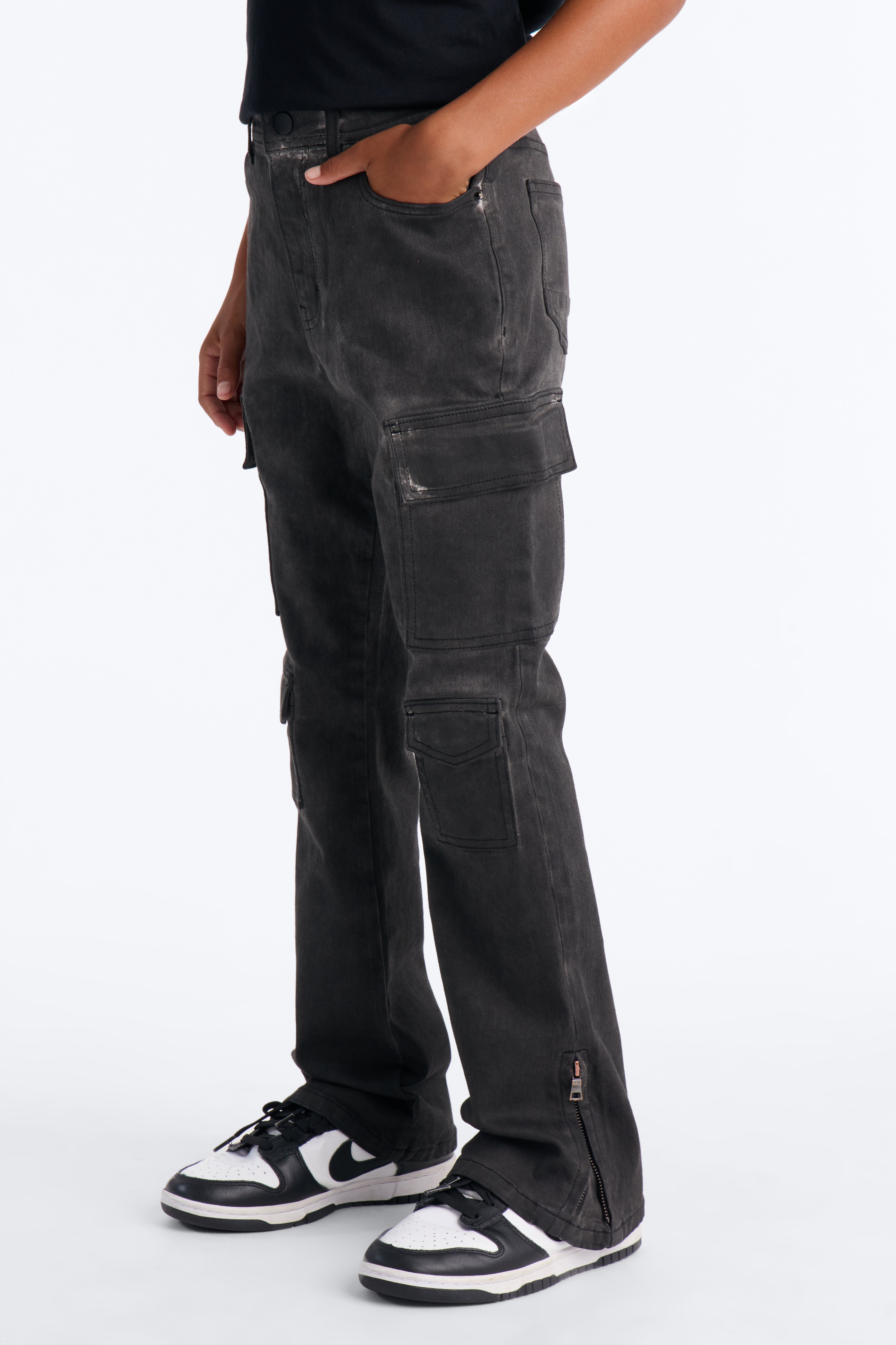 Mini Triple Cargo Stacked Skinny Flare Jeans - Black Wash