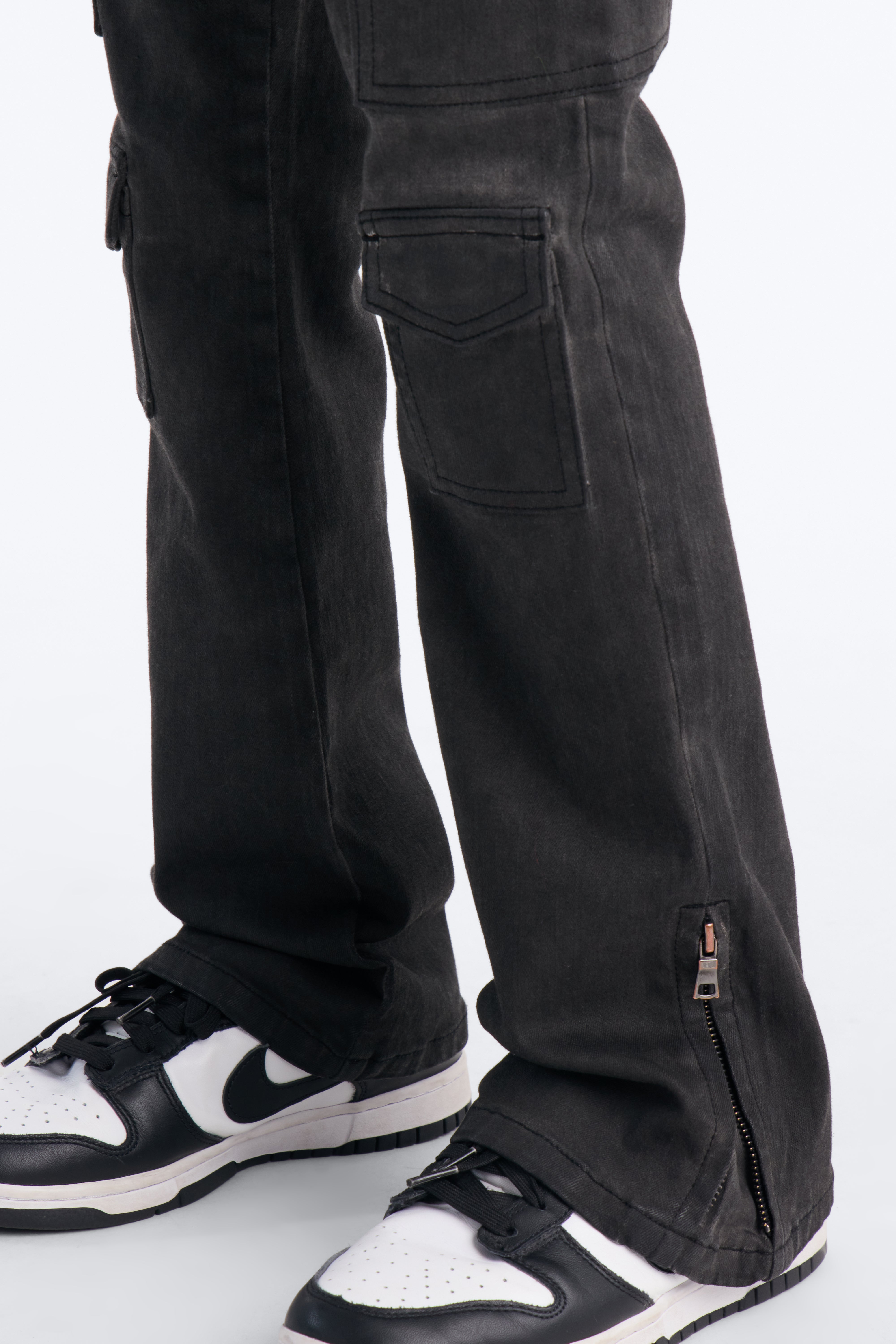 Mini Triple Cargo Stacked Skinny Flare Jeans - Black Wash