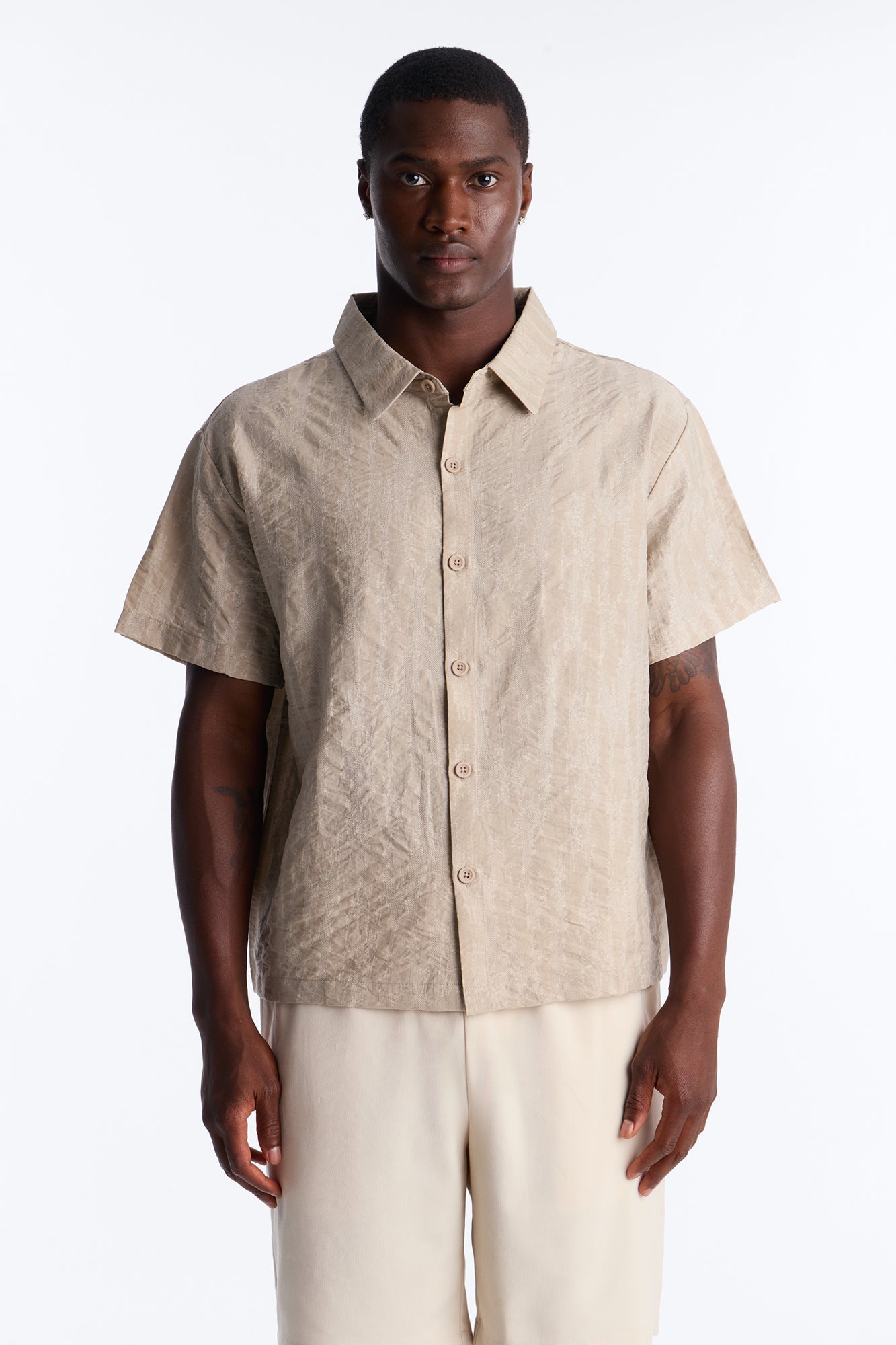 Savanna Textured Button Up Shirt - Oatmeal