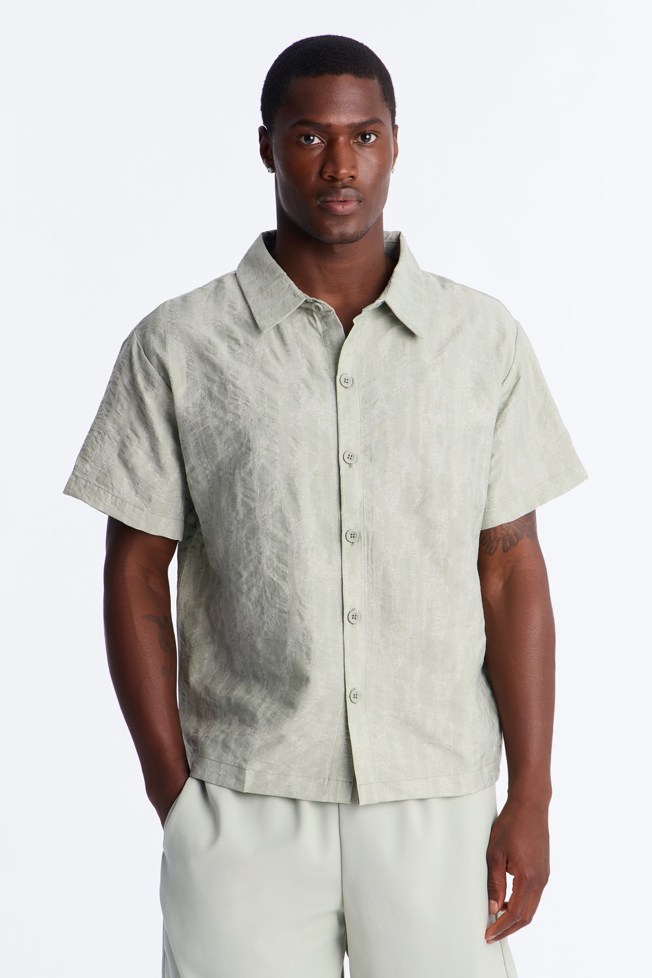 Savanna Textured Button Up Shirt - Sage