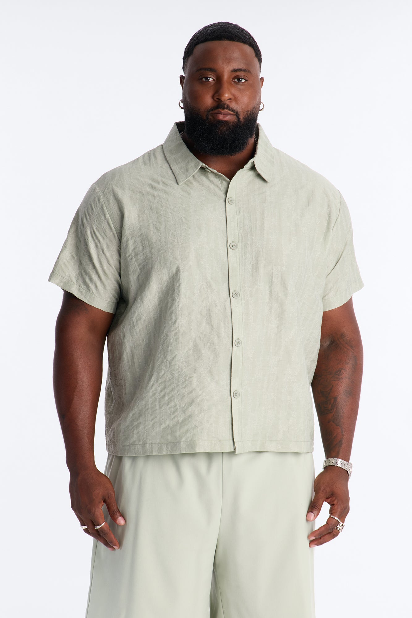 Savanna Textured Button Up Shirt - Sage
