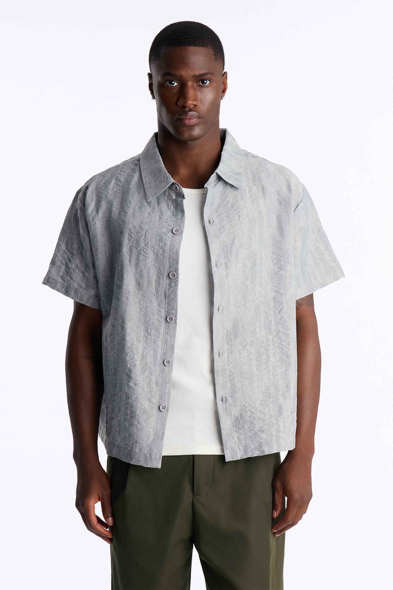 Savanna Textured Button Up Shirt - SlateBlue