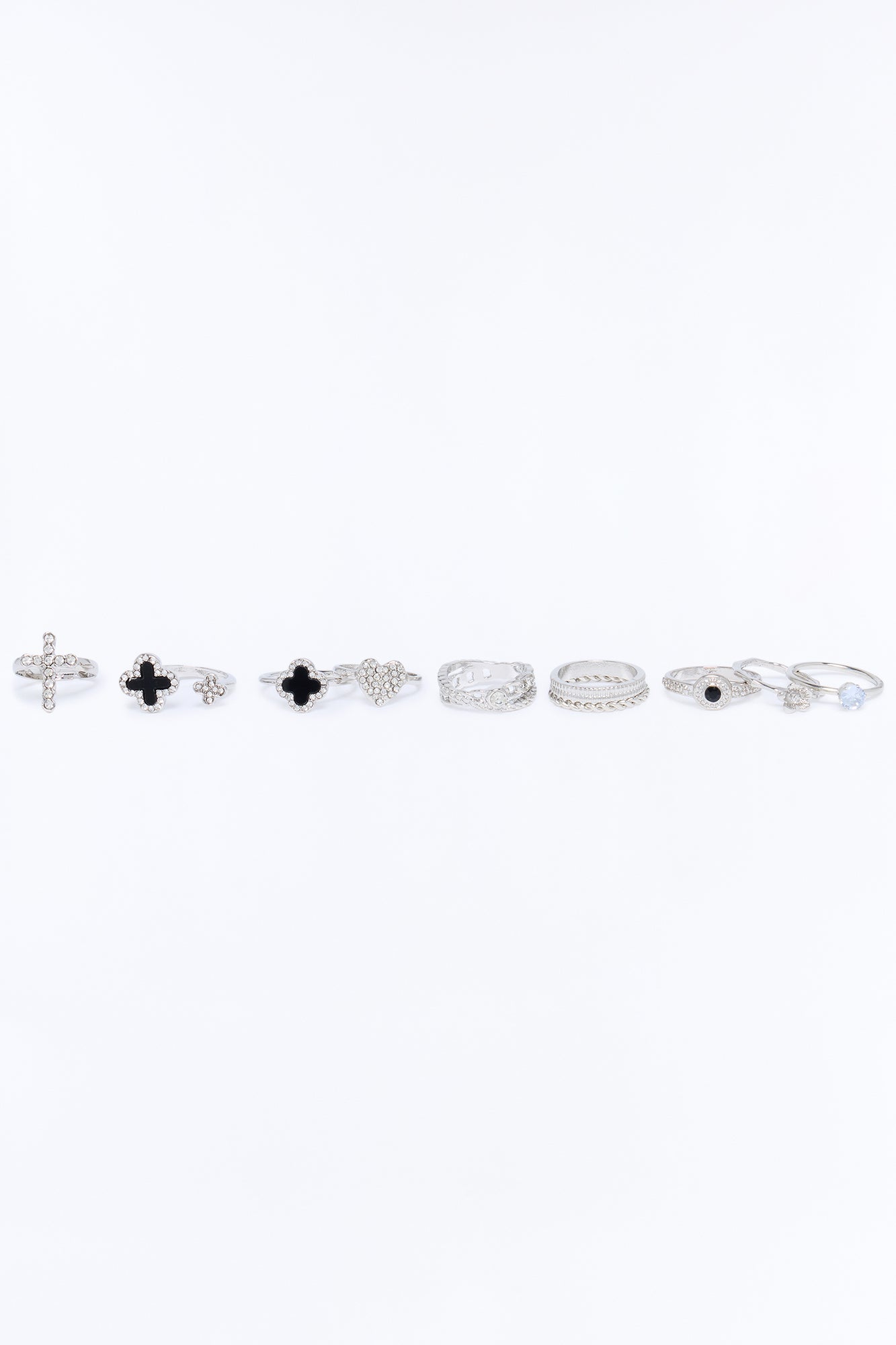 Always Charming 10 Piece Ring Set - Silver/Black