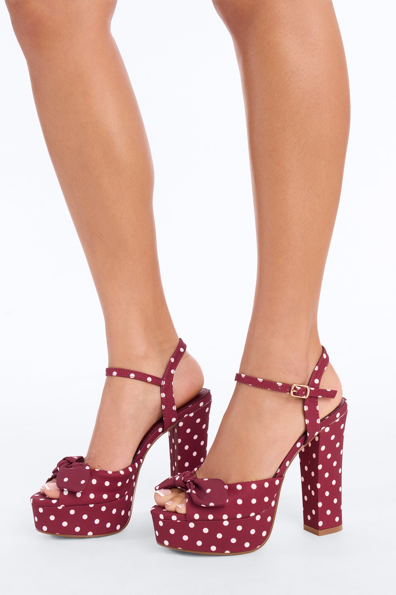Play It Back Platform Polka Dot Heels - Wine
