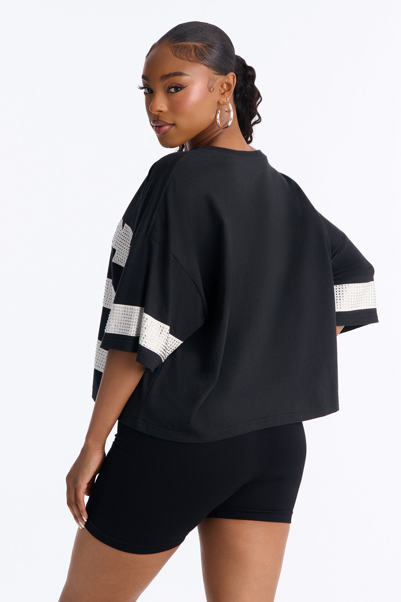 36 Power Player Rhinestone Jersey Tee - Black