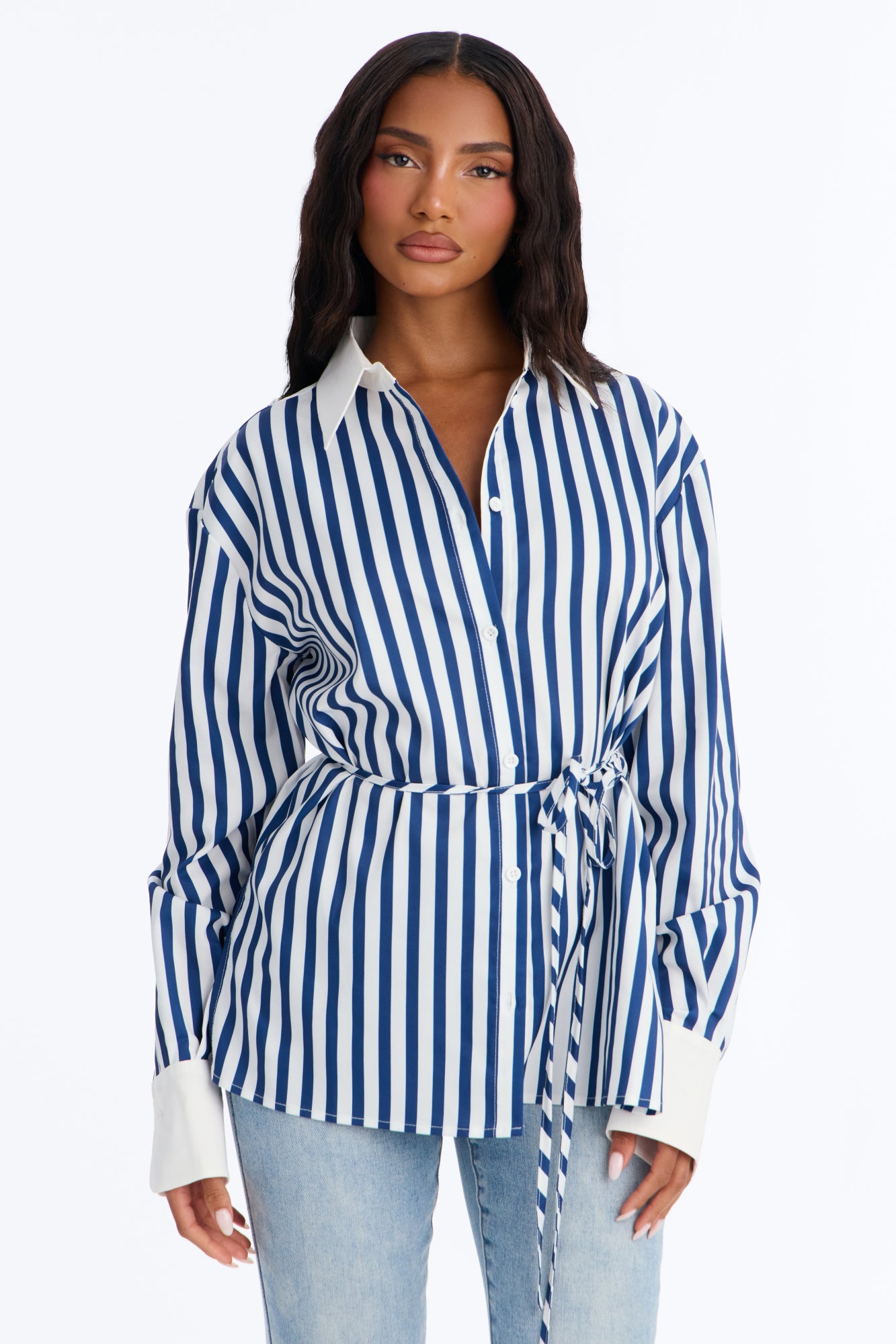 Aylene Striped Poplin Shirt - Navy/combo