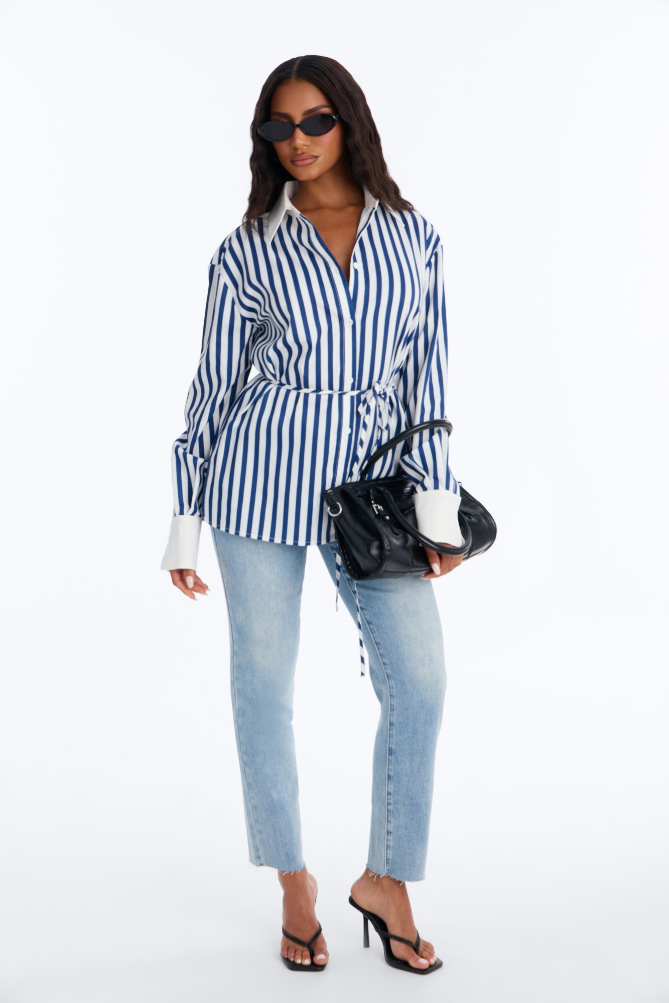 Aylene Striped Poplin Shirt - Navy/combo