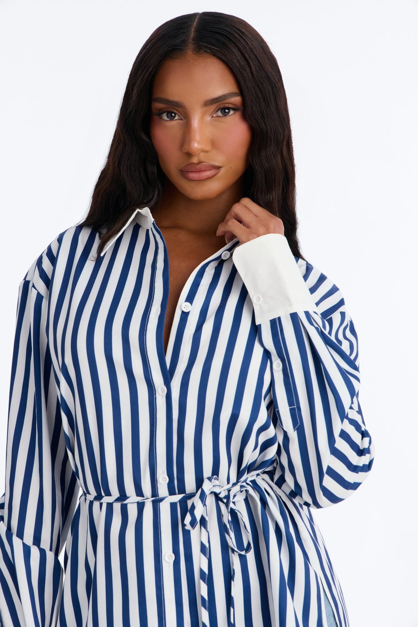 Aylene Striped Poplin Shirt - Navy/combo