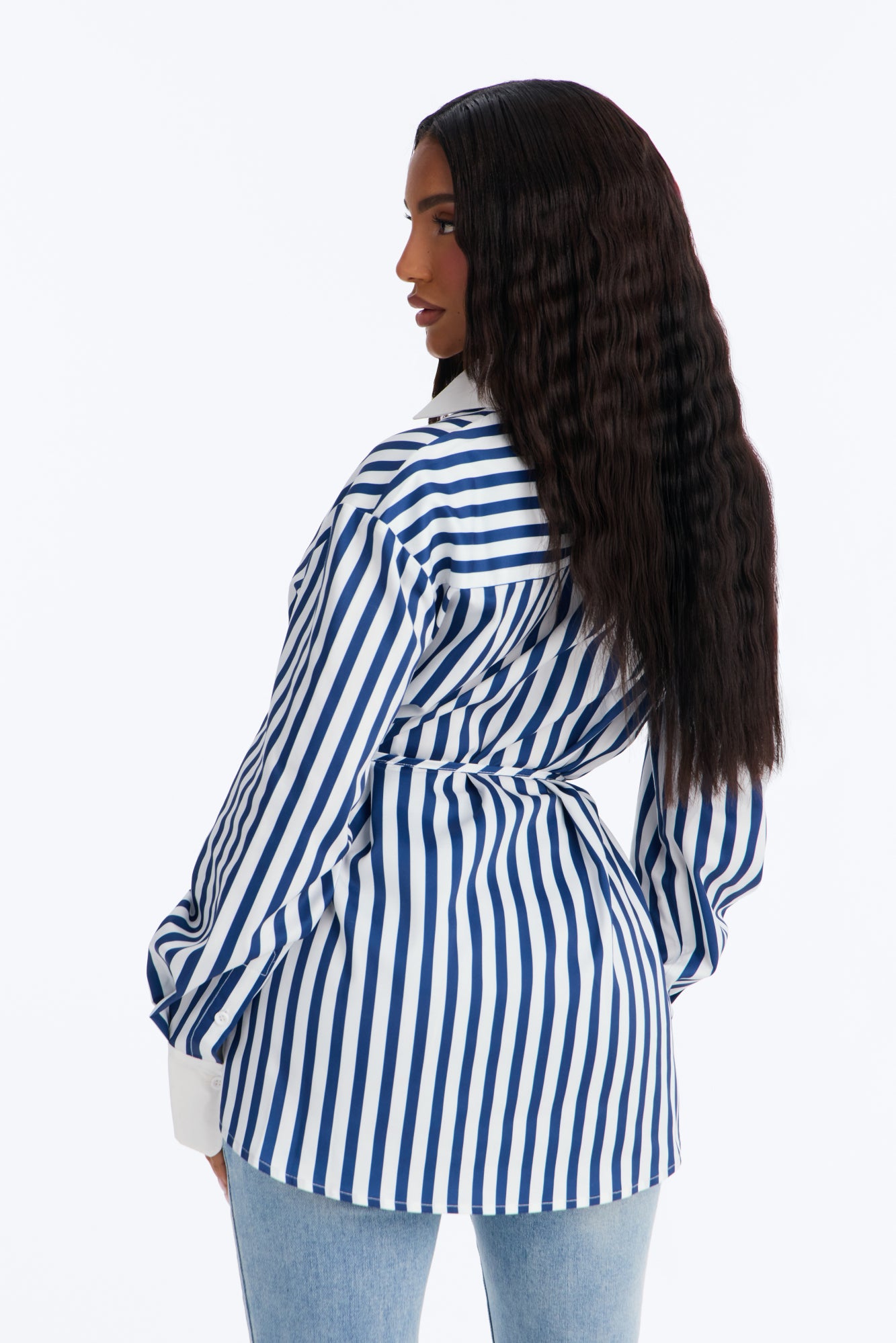 Aylene Striped Poplin Shirt - Navy/combo