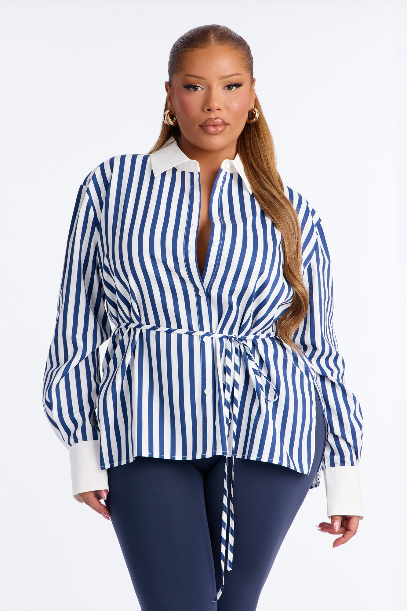 Aylene Striped Poplin Shirt - Navy/combo